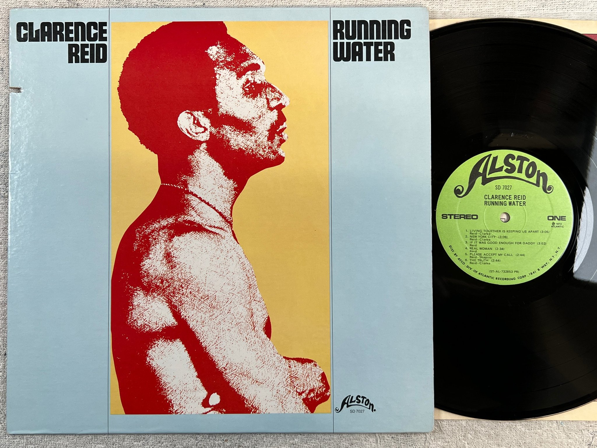 Omslagsbild för skivan CLARENCE REID running water LP -73 US ALSTON SD 7027 rare !!!!