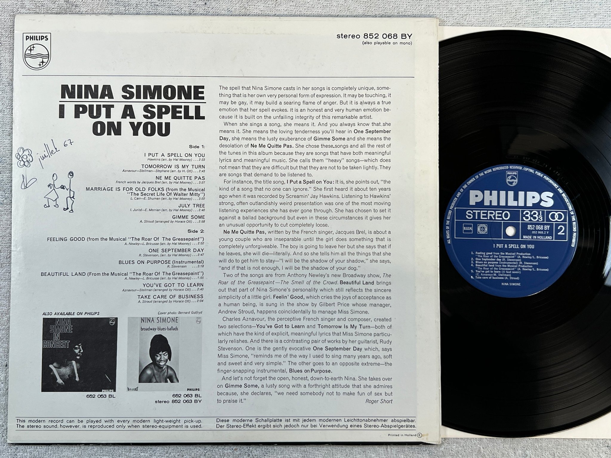 Omslagsbild för skivan NINA SIMONE I put a spell on you LP -65 Hol PHILIPS 852 068 BY ** RARE **