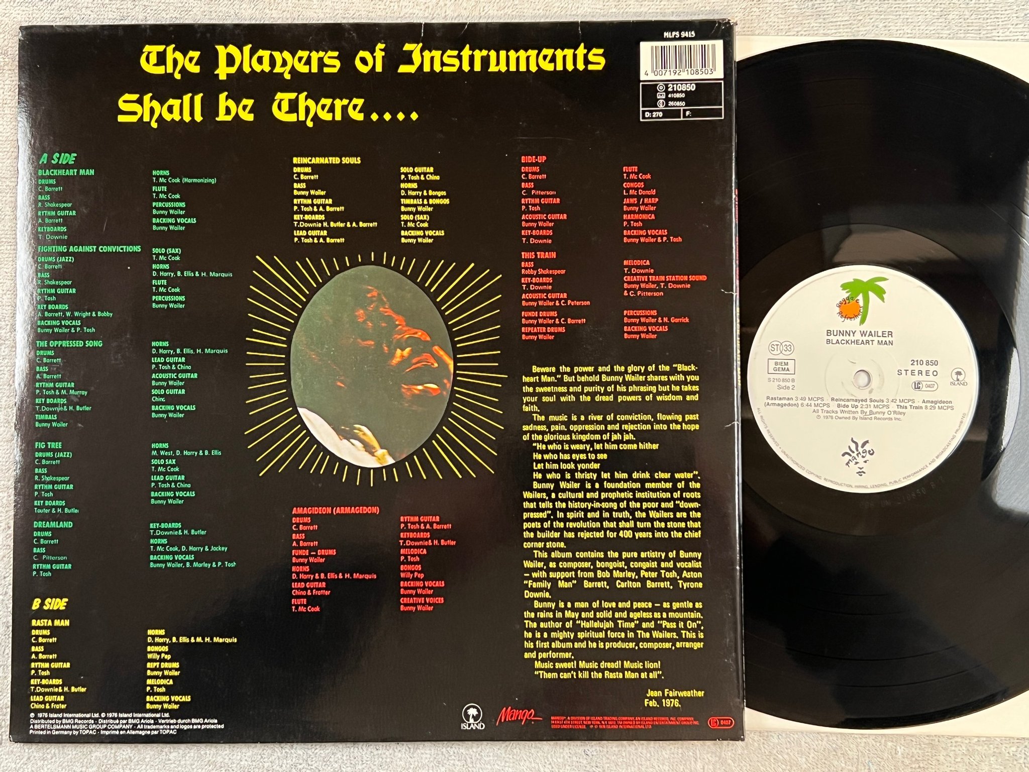 Omslagsbild för skivan BUNNY WAILER blackheart man LP re Ger 210850