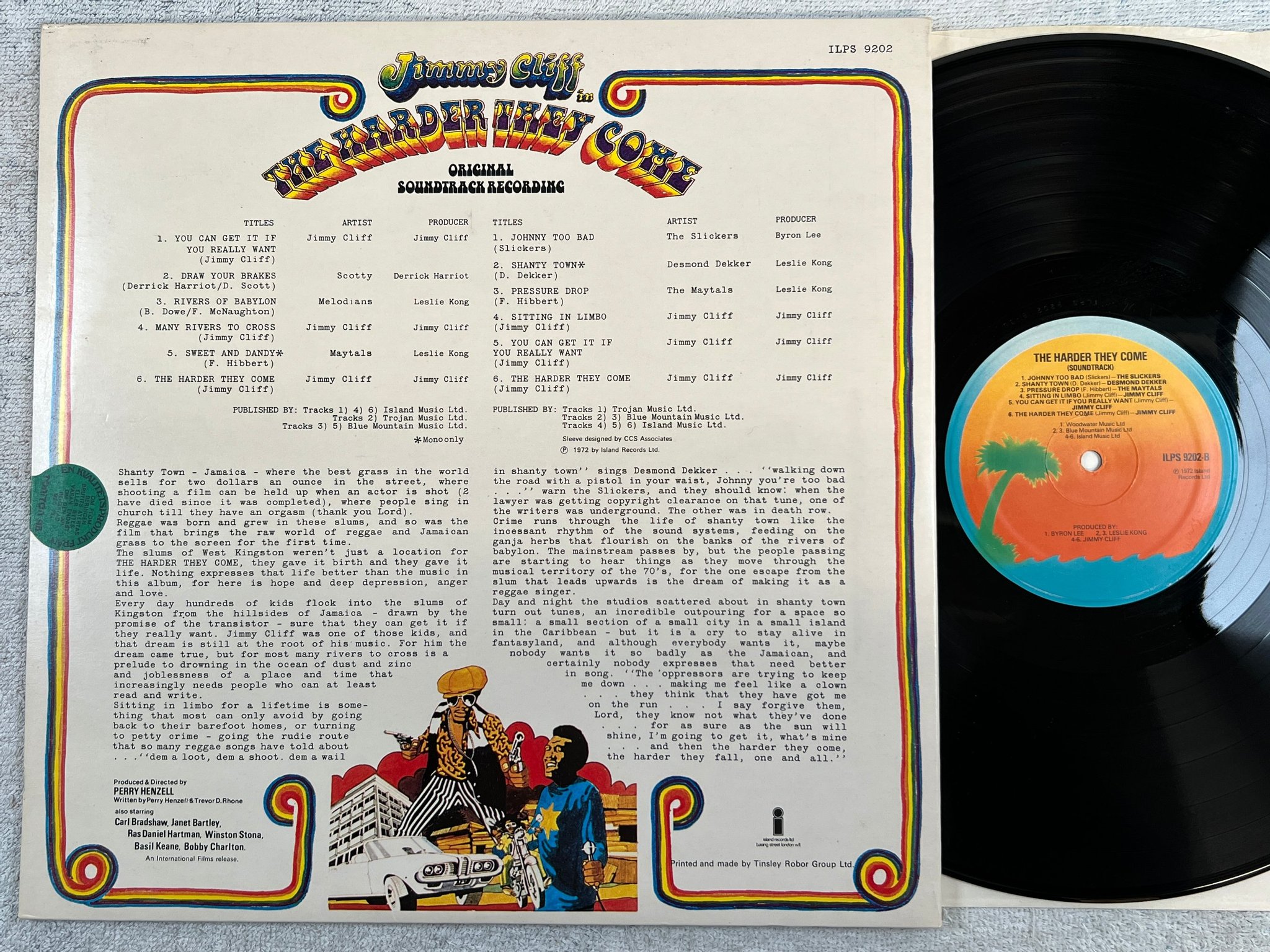 Omslagsbild för skivan JIMMY CLIFF + various THE HARDER THEY COME LP UK ISLAND ILPS 9202