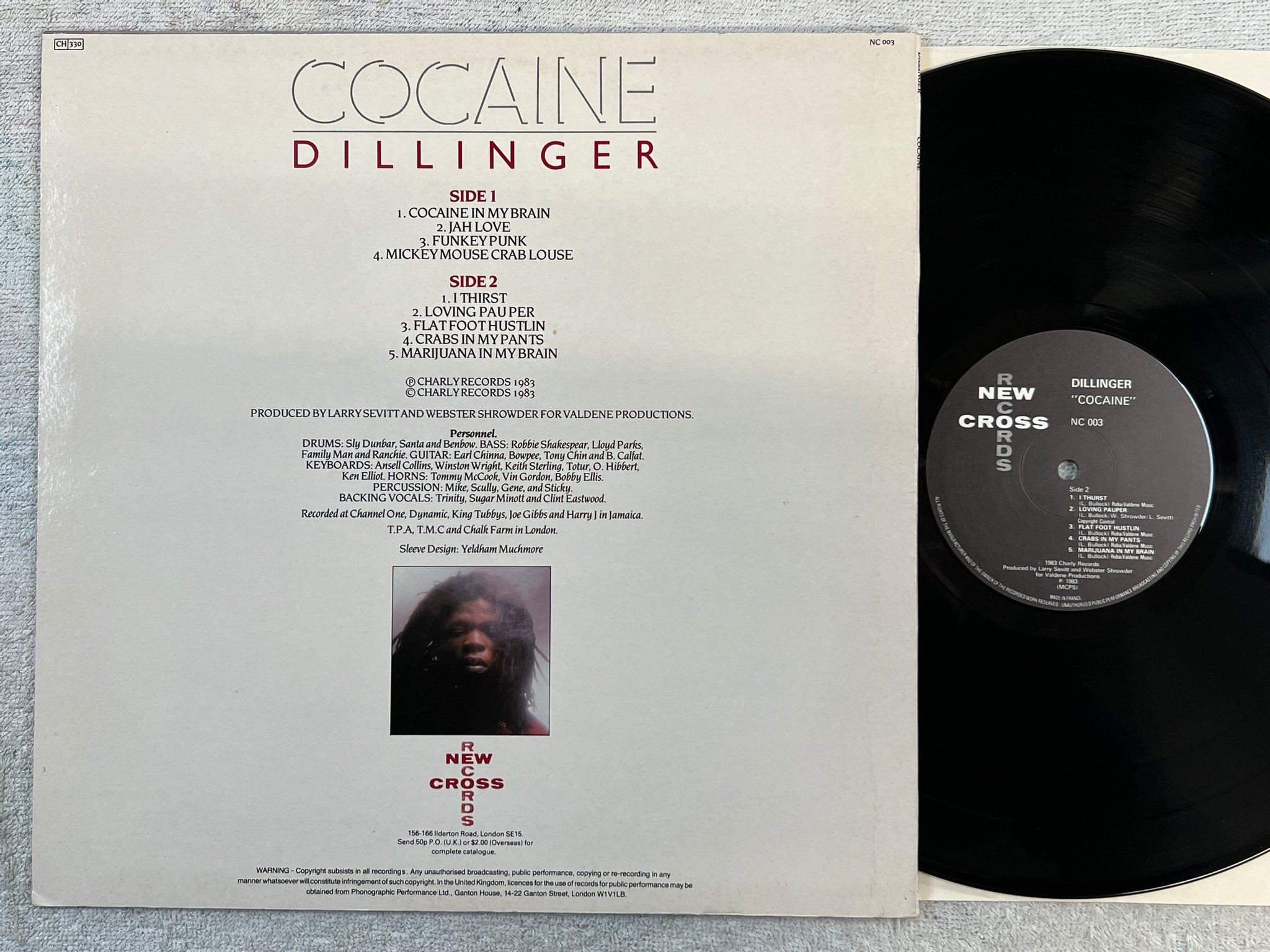 Omslagsbild för skivan DILLINGER cocaine LP -83 fra NEW CROSS NC 003