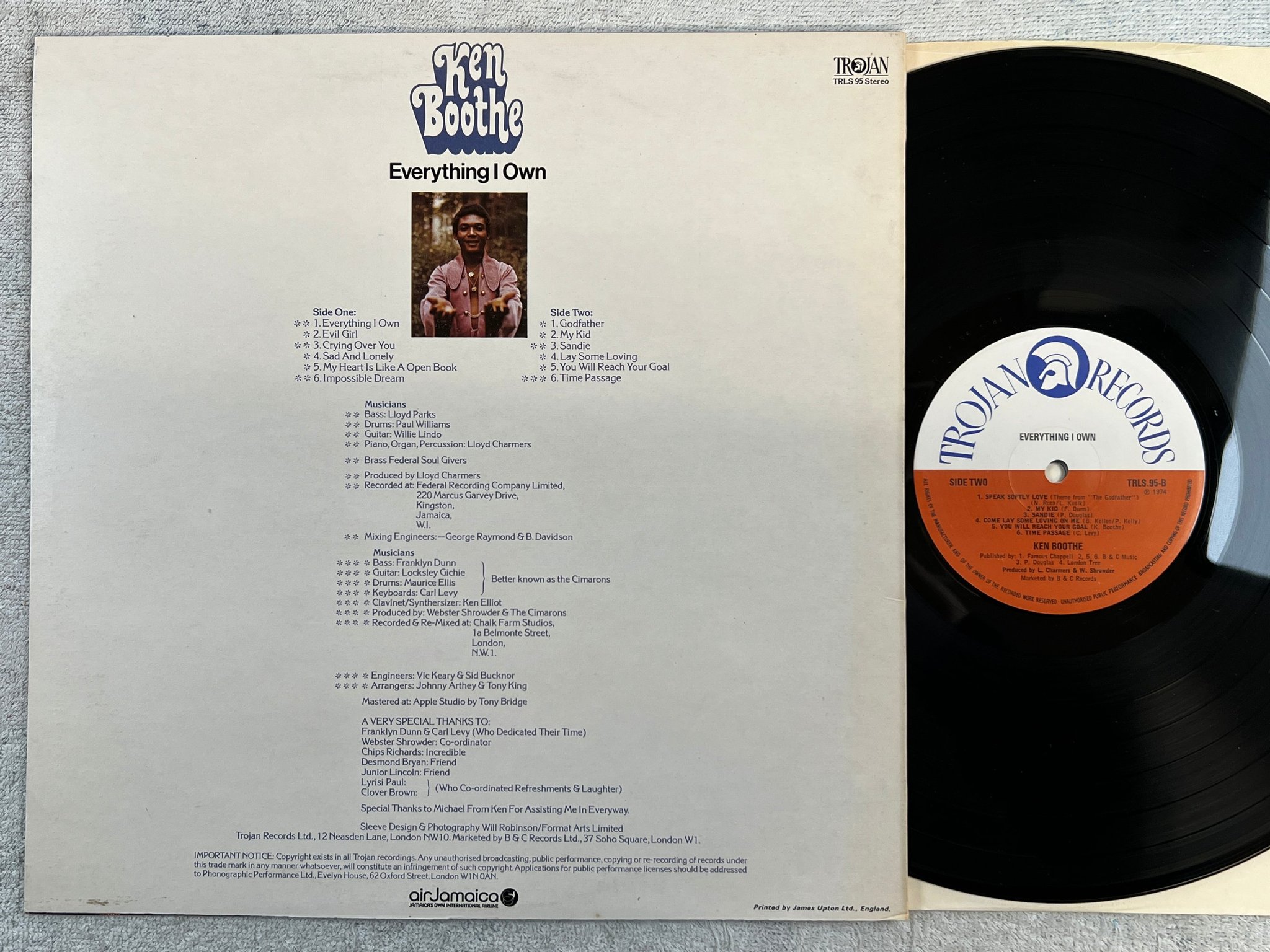 Omslagsbild för skivan KEN BOOTHE everything I own LP -74 UK TROJAN TRLS 95