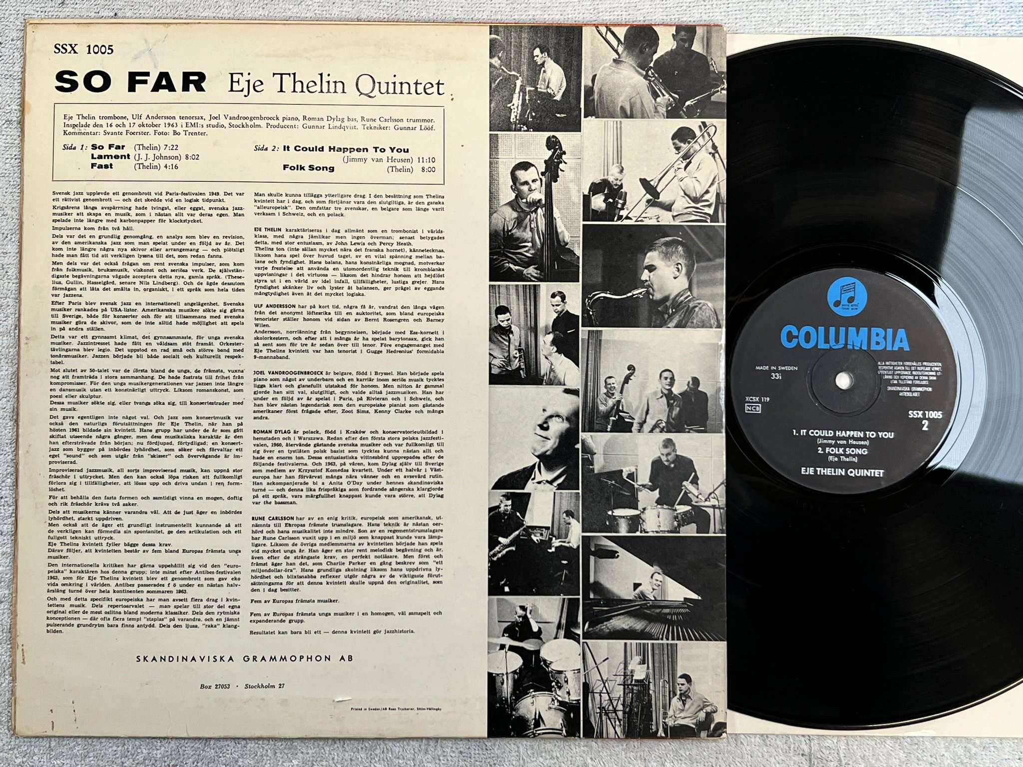 Omslagsbild för skivan EJE THELIN QUINTET so far LP -63 Swe COLUMBIA SXX 1005 