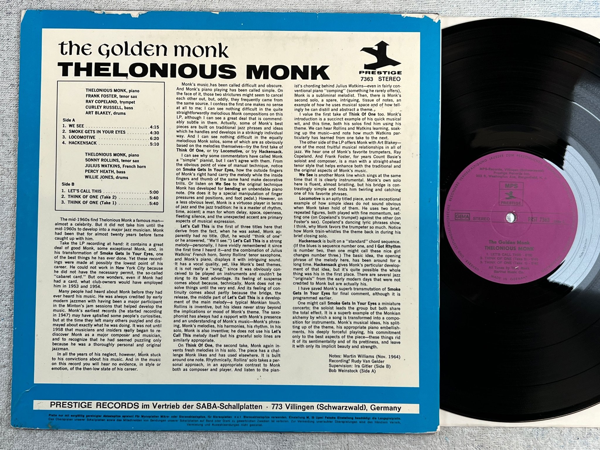 Omslagsbild för skivan THELONIOUS MONK the golden monk LP Ger MPS 7363