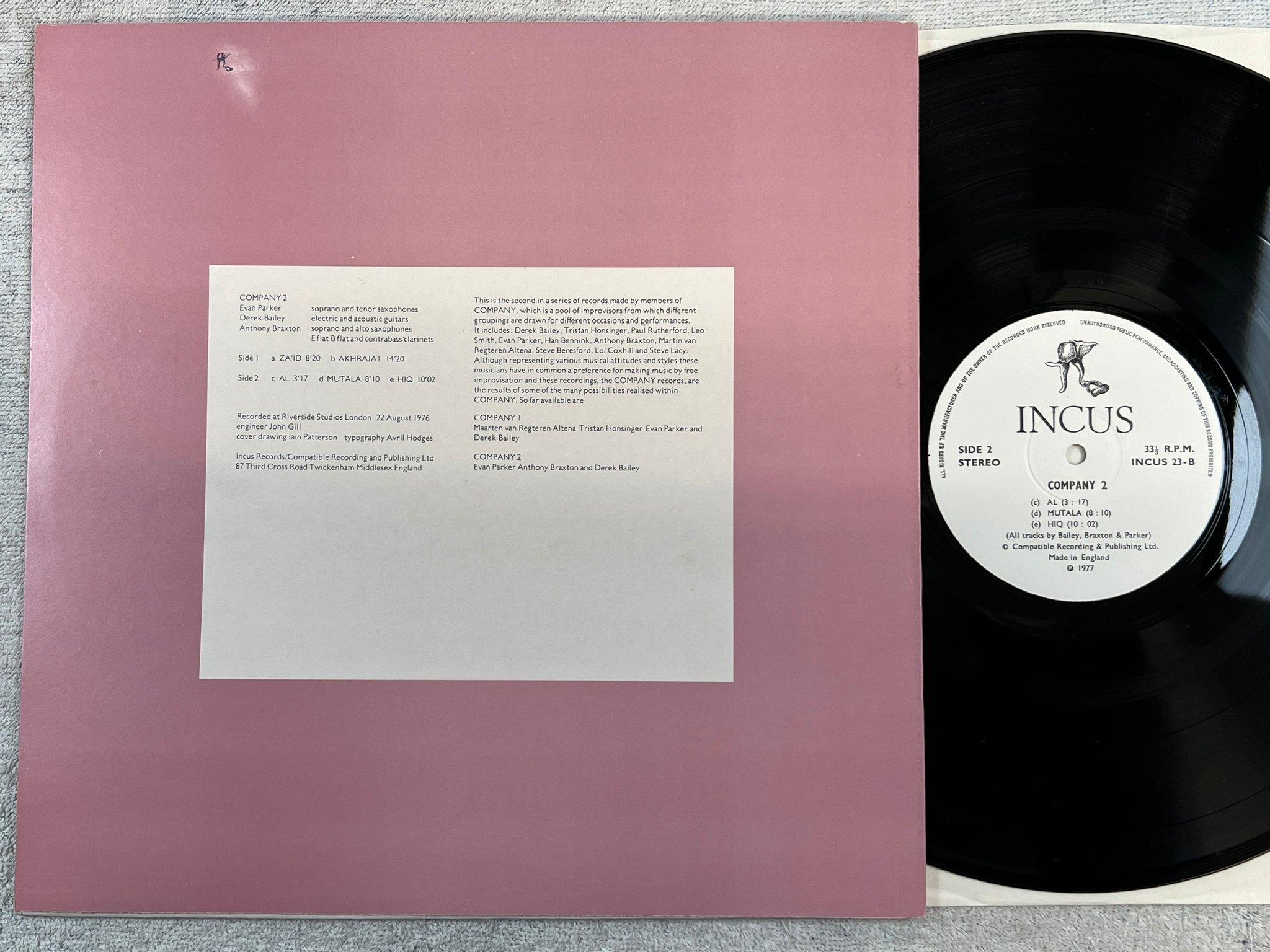 Omslagsbild för skivan Evan Parker Anthony Parker Derek Bailey COMPANY 2 LP -77 UK INCUS 23 free jazz