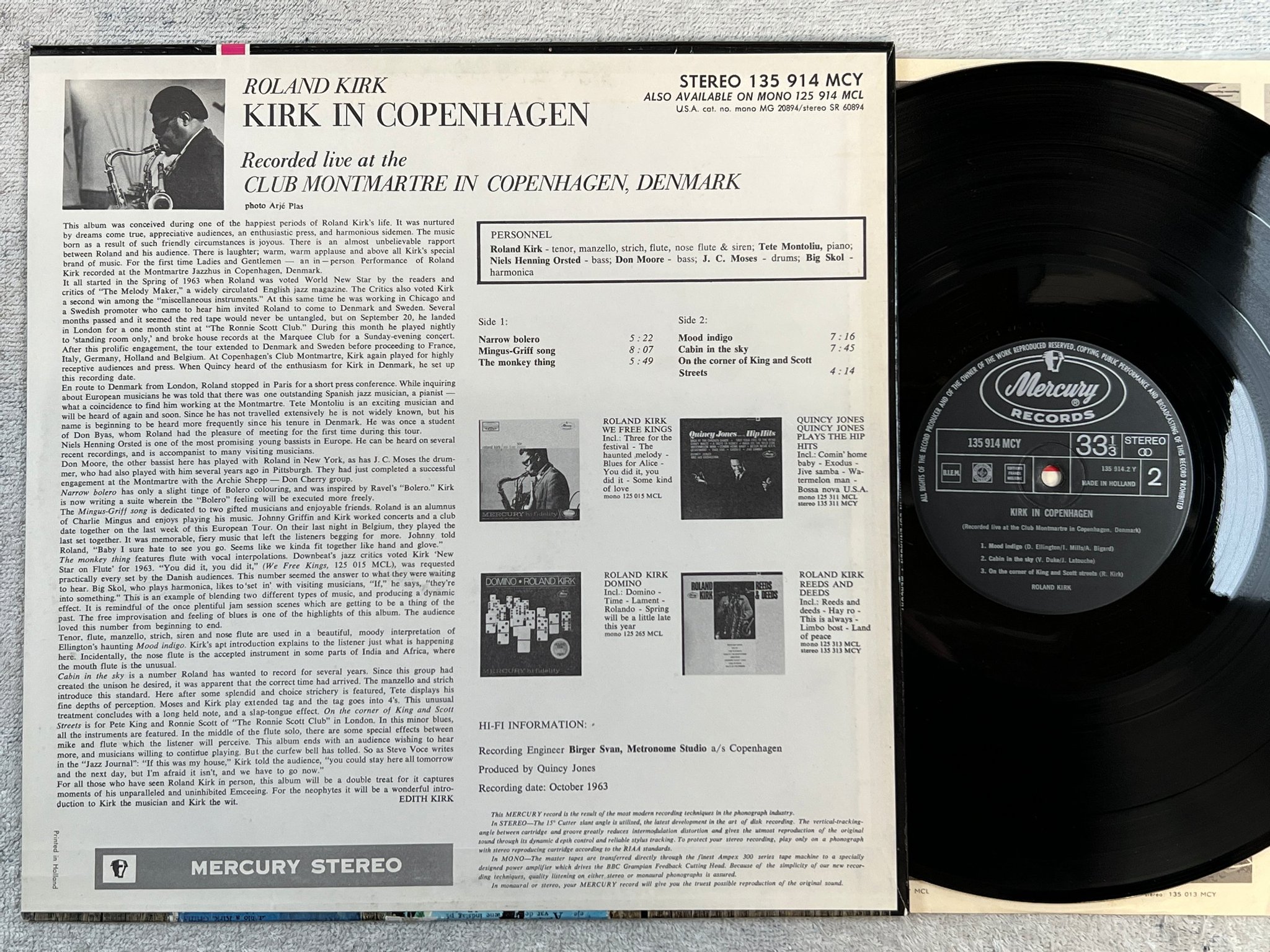 Omslagsbild för skivan ROLAND KIRK in Copenhagen LP -64 Hol MERCURY 135 914 MCY