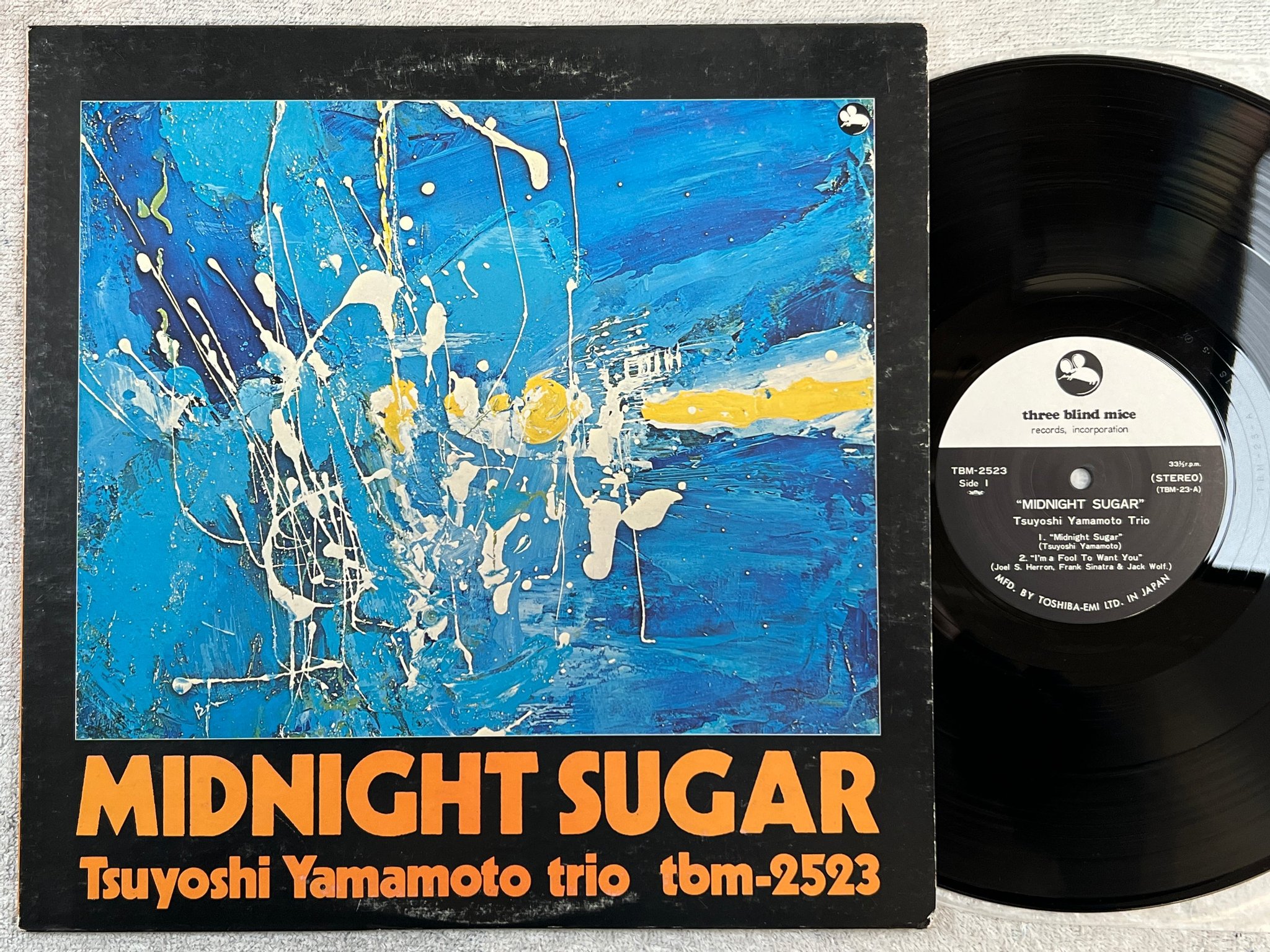 Omslagsbild för skivan TSUYOSHI YAMAMOTO TRIO midnight sugar LP -74 Japan THREE BLIND MICE TBM-23