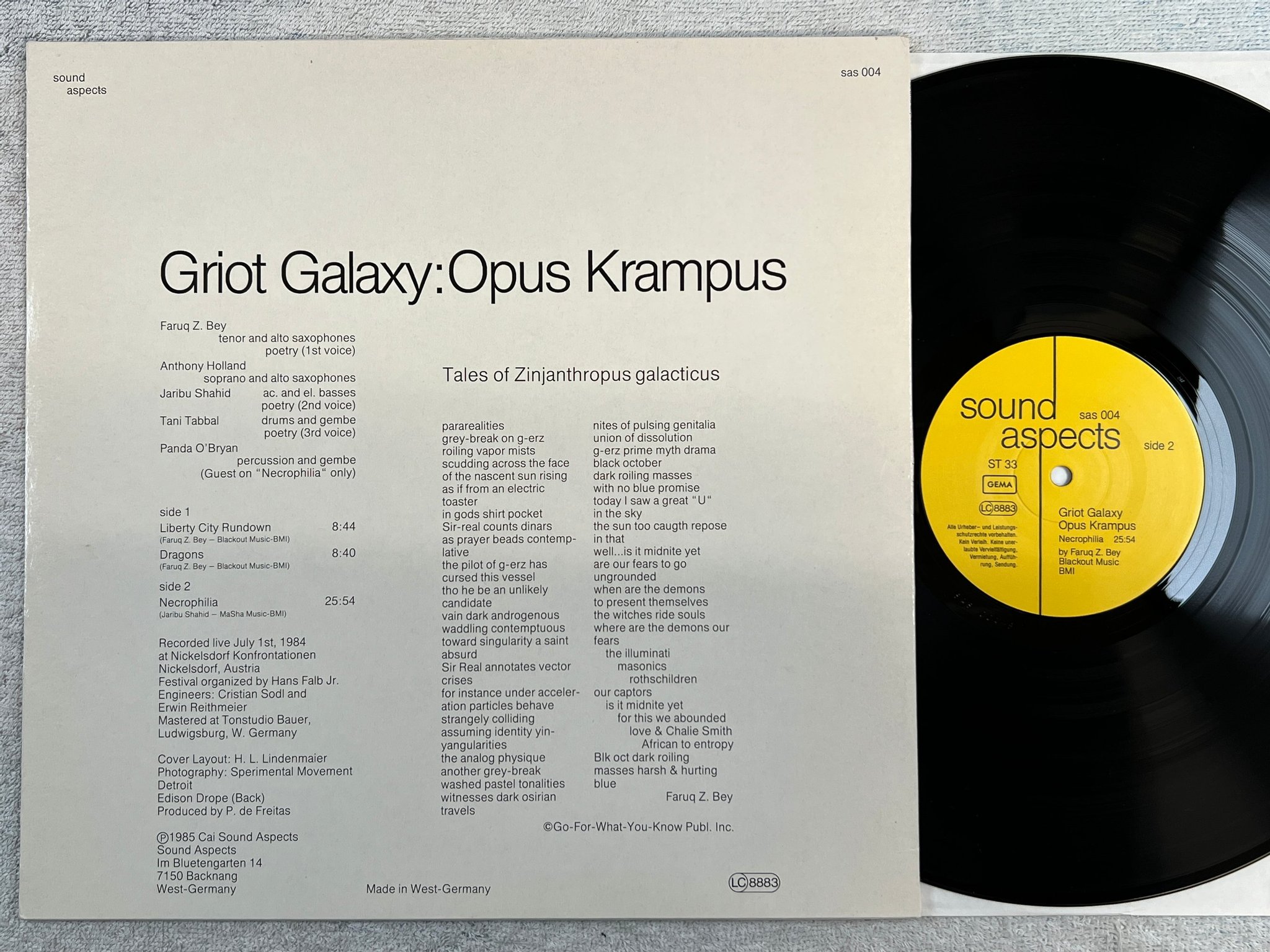 Omslagsbild för skivan GRIOT GALAXY opus krampus LP -85 Ger SOUND ASPECTS SAS 004 ** Rare free jazz **