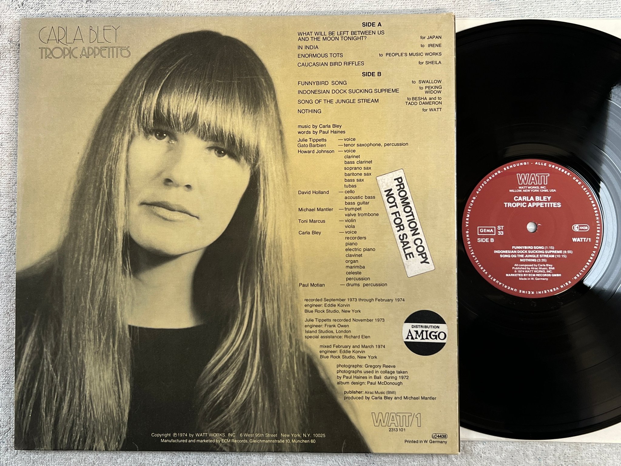 Omslagsbild för skivan CARLA BLEY tropic appetites LP -74 Ger WATT / 1 