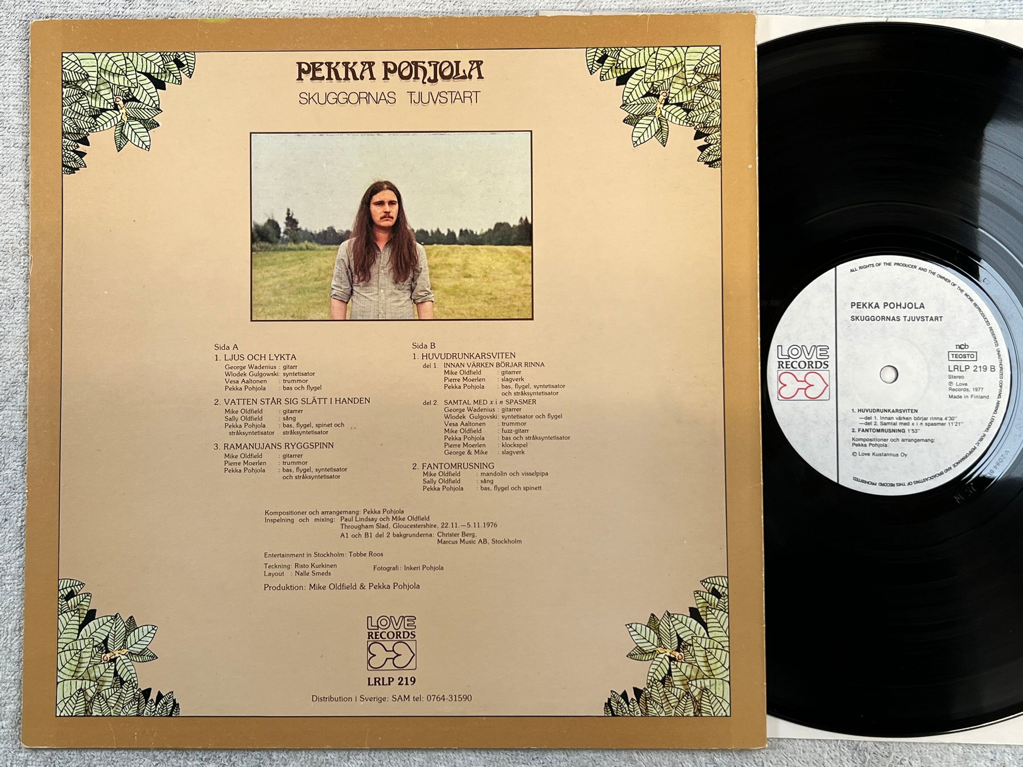 Omslagsbild för skivan PEKKA POHJOLA skuggornas tjuvstart LP -77 Finland LOVE LRLP 219