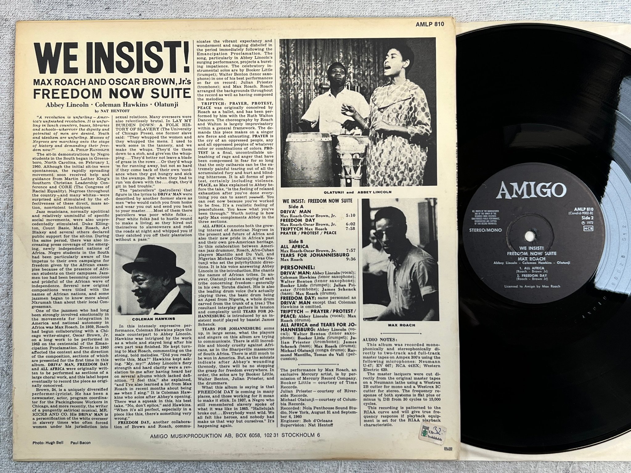 Omslagsbild för skivan MAX ROACH we insist! Freedom now suite LP -72 Swe AMIGO AMLP 810