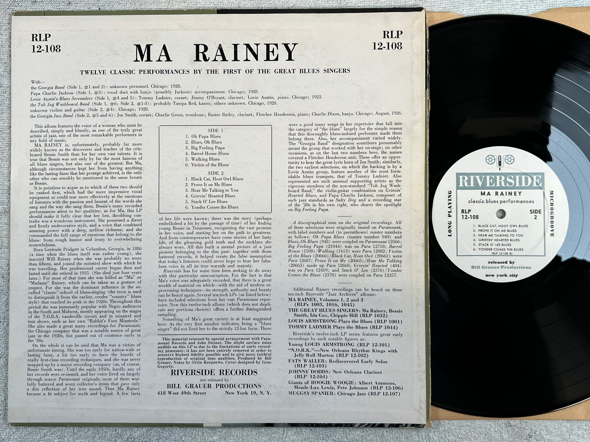 Omslagsbild för skivan MA RAINEY classic blues performances LP -55 US RIVERSIDE RLP 12-108 deep grooves