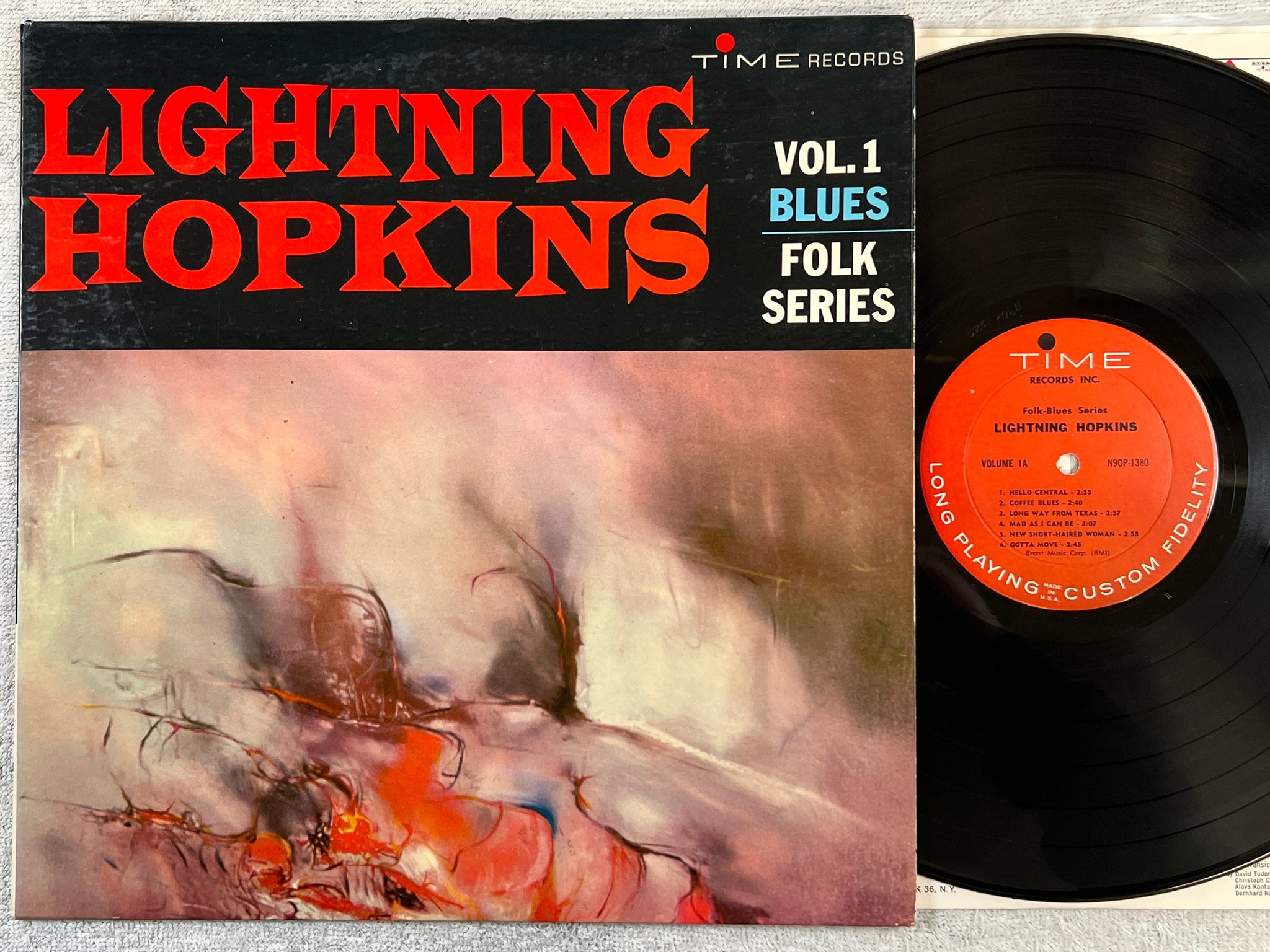 Omslagsbild för skivan LIGHTNING HOPKINS vol 1 blues LP -62 US TIME N90P-1380  ** RARE **