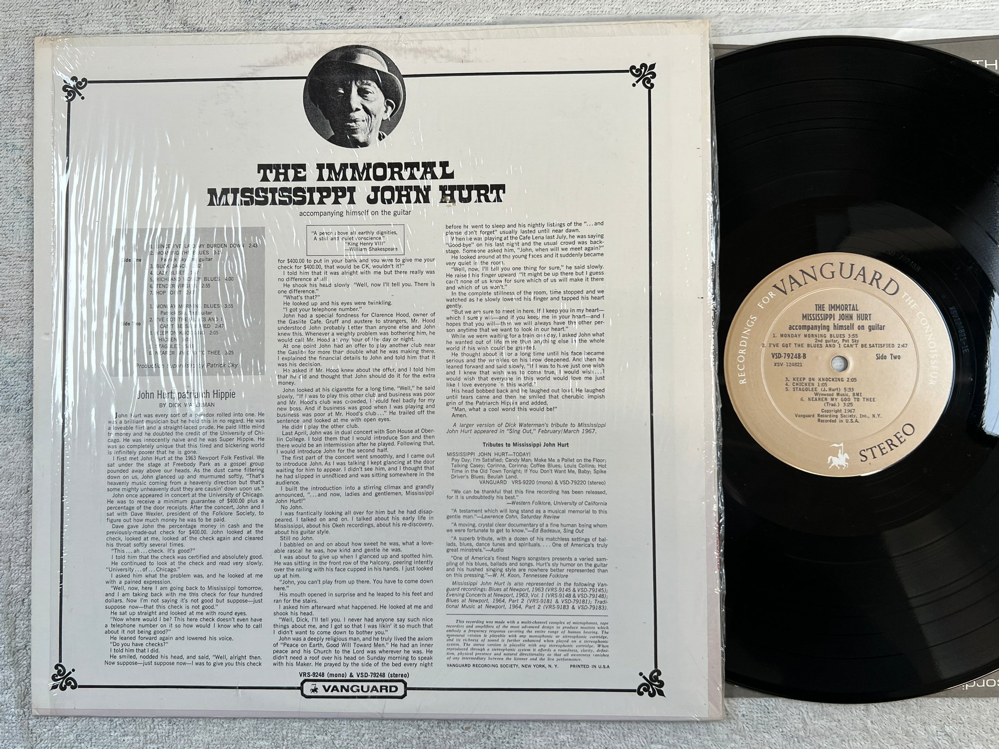 Omslagsbild för skivan MISSISSIPPI JOHN HURT the immortal LP -67 US VANGUARD VSD 79248