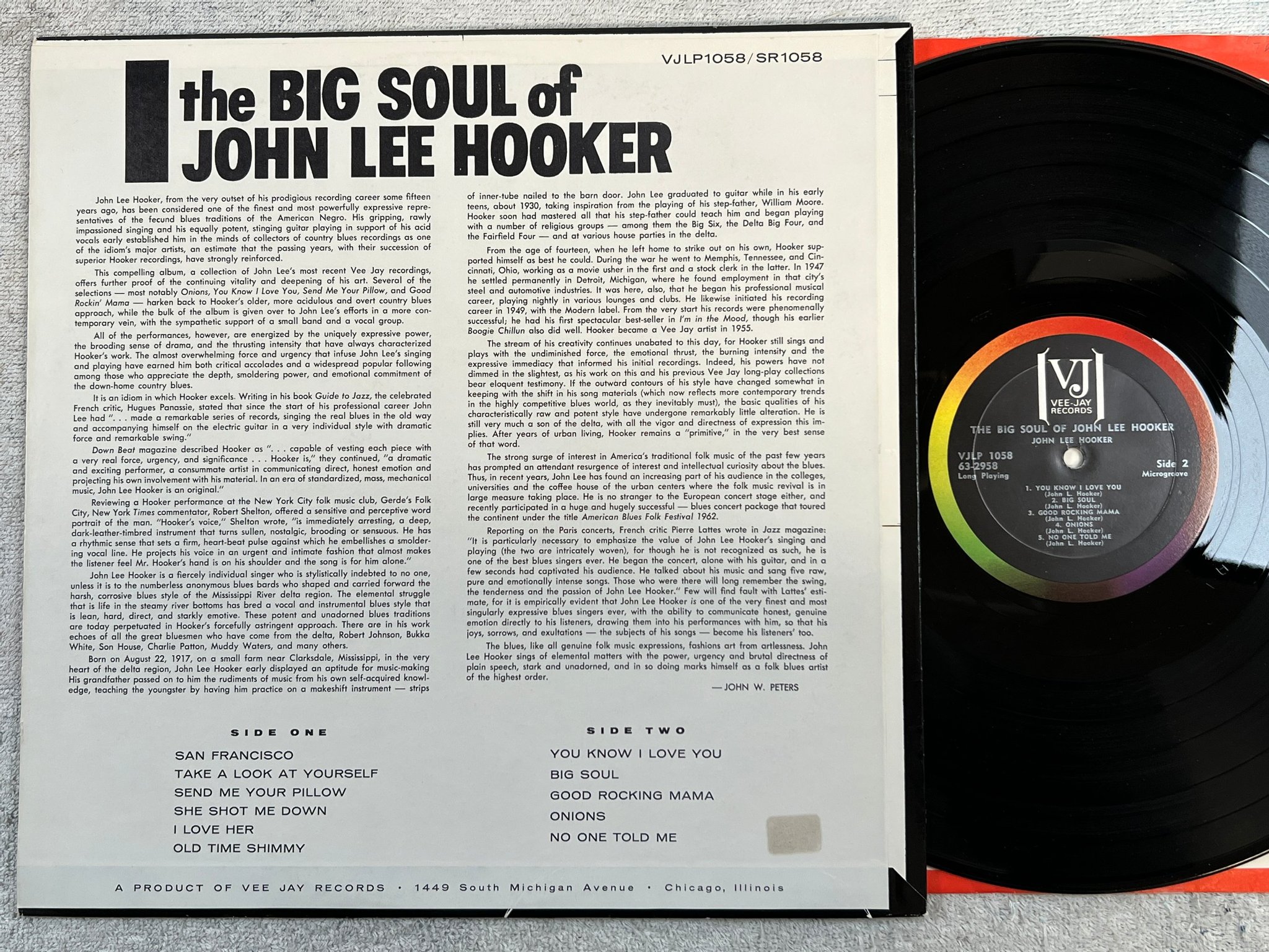 Omslagsbild för skivan JOHN LEE HOOKER the big soul of LP -63 US VEE JAY VJLP 1058