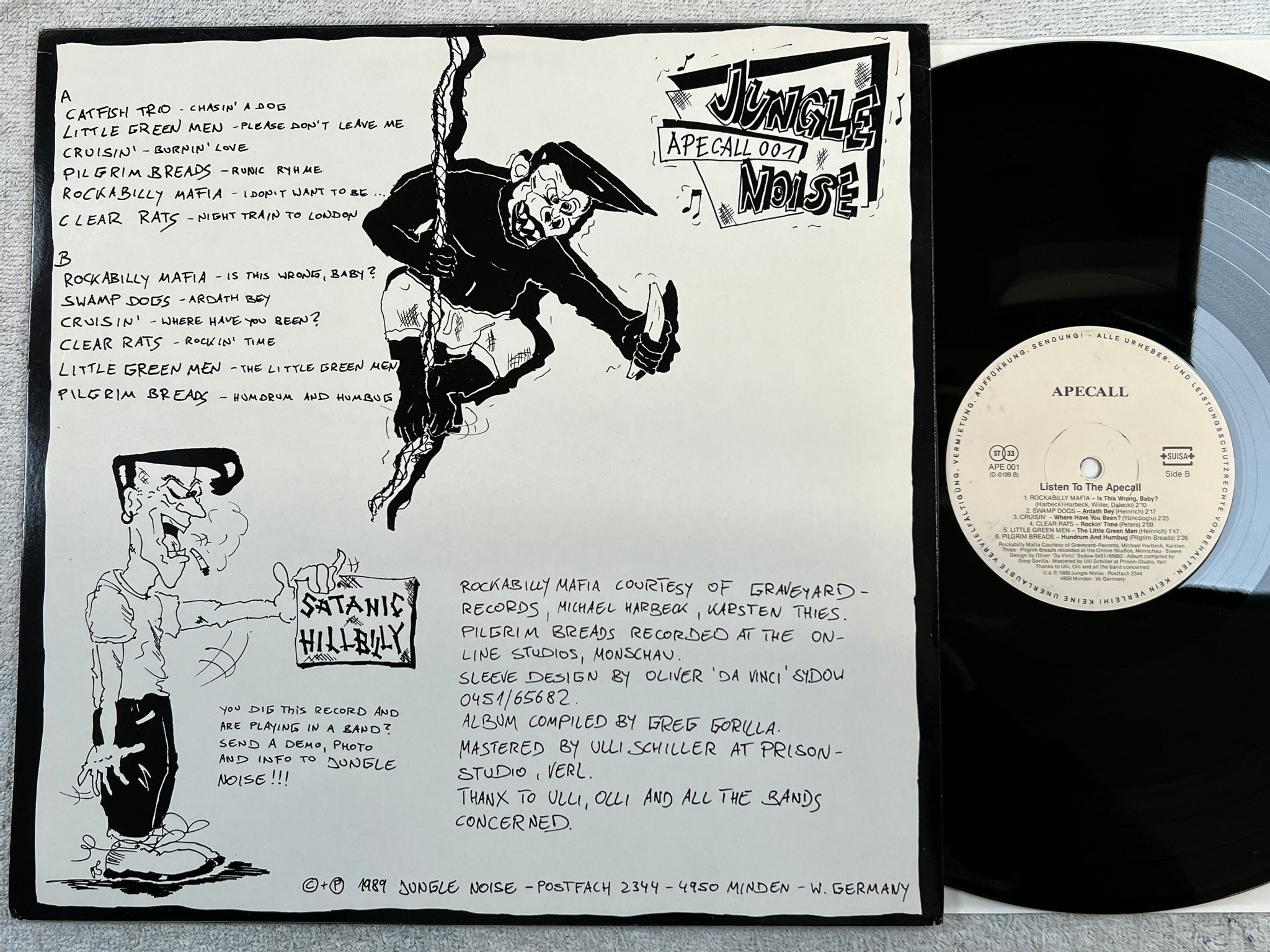 Omslagsbild för skivan APECALL listen to the apecall LP -89 JUNGLE NOISE APECALL 001 rockabilly ** RARE