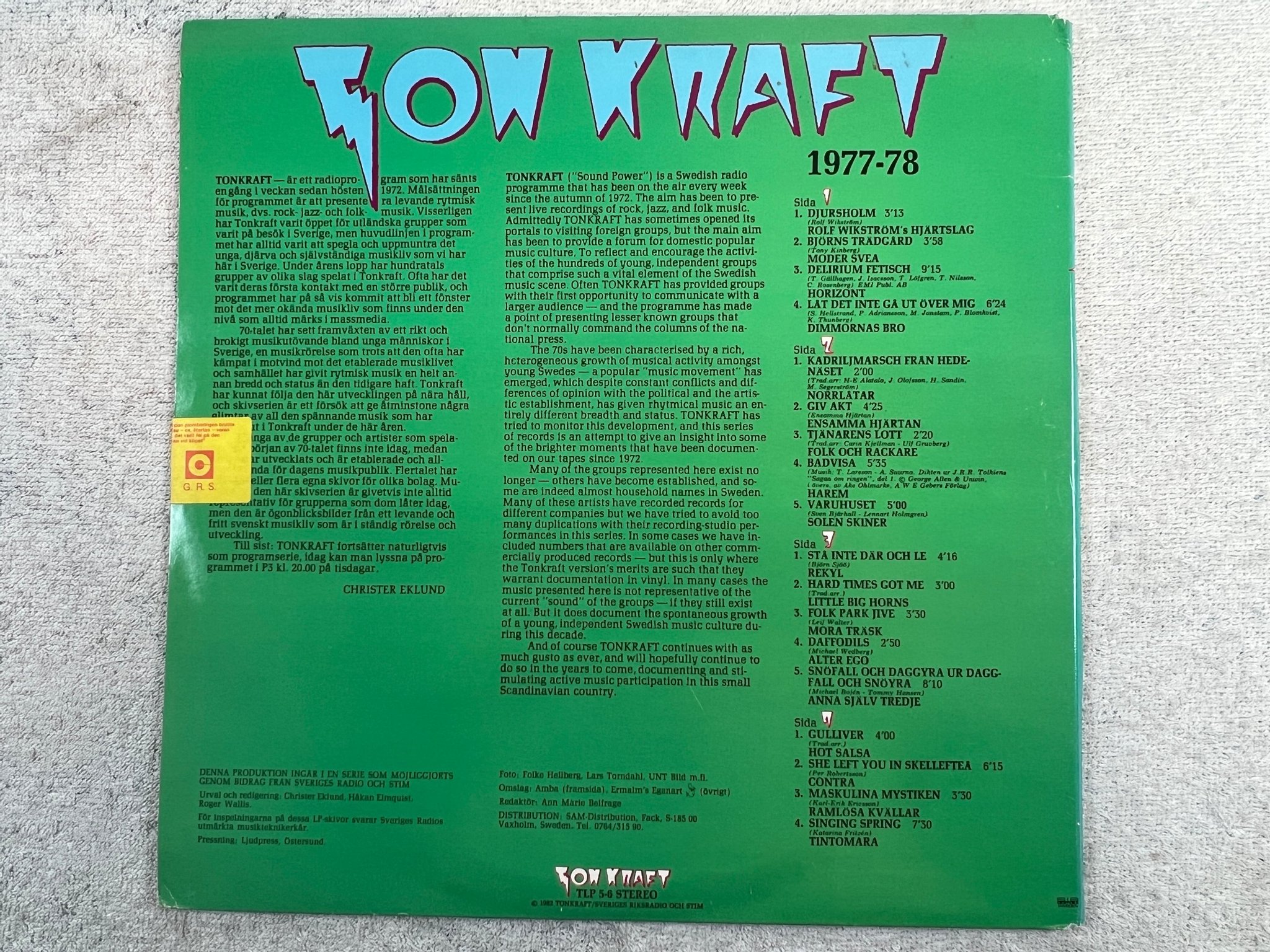 Omslagsbild för skivan V/A tonkraft 1977 2xLP -82 Swe TONKRAFT TLP-5 "Anna Själv Tredje"