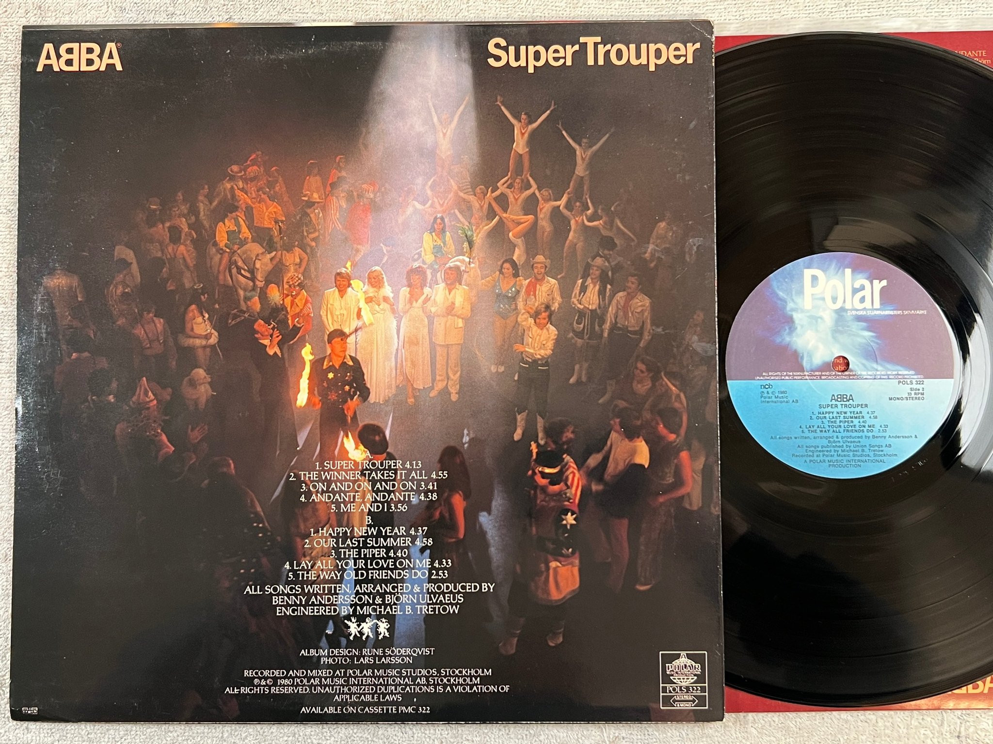 Omslagsbild för skivan ABBA super trouper LP -80 Swe POLAR POLS 322