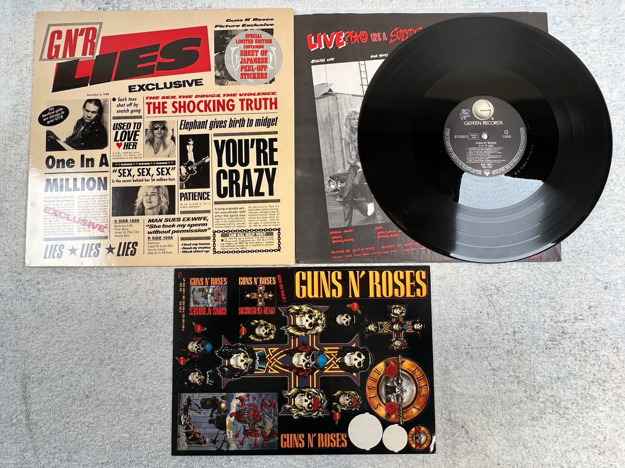 Omslagsbild för skivan GUNS N ROSES lies LP -88 GEFFEN 924198-1 Sticker Sheet LTD