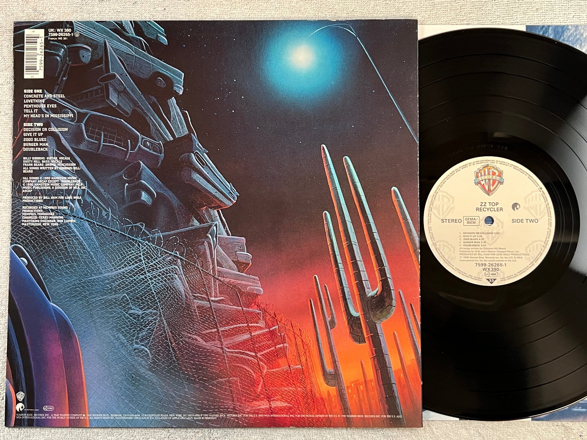 Omslagsbild för skivan ZZ TOP recycler LP -90 Ger WARNER BROS 7599-26265-1
