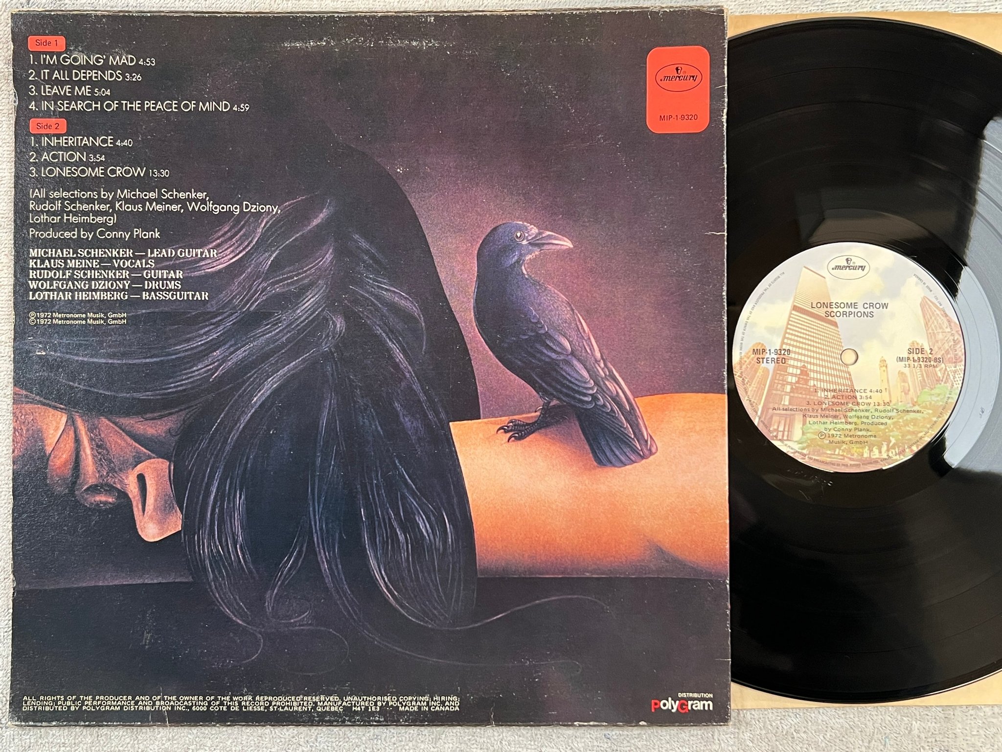 Omslagsbild för skivan SCORPIONS lonesome crow LP -72 Can MERCURY MIP 1-9320