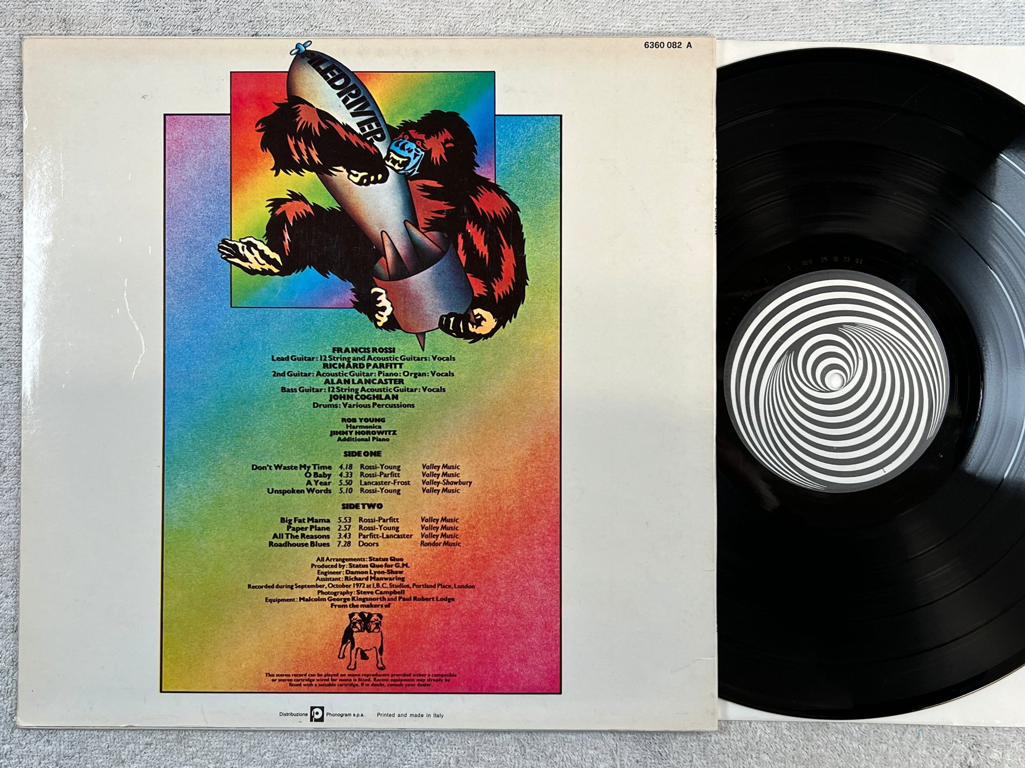 Omslagsbild för skivan STATUS QUO piledriver LP -73 Ita VERTIGO 6360 082