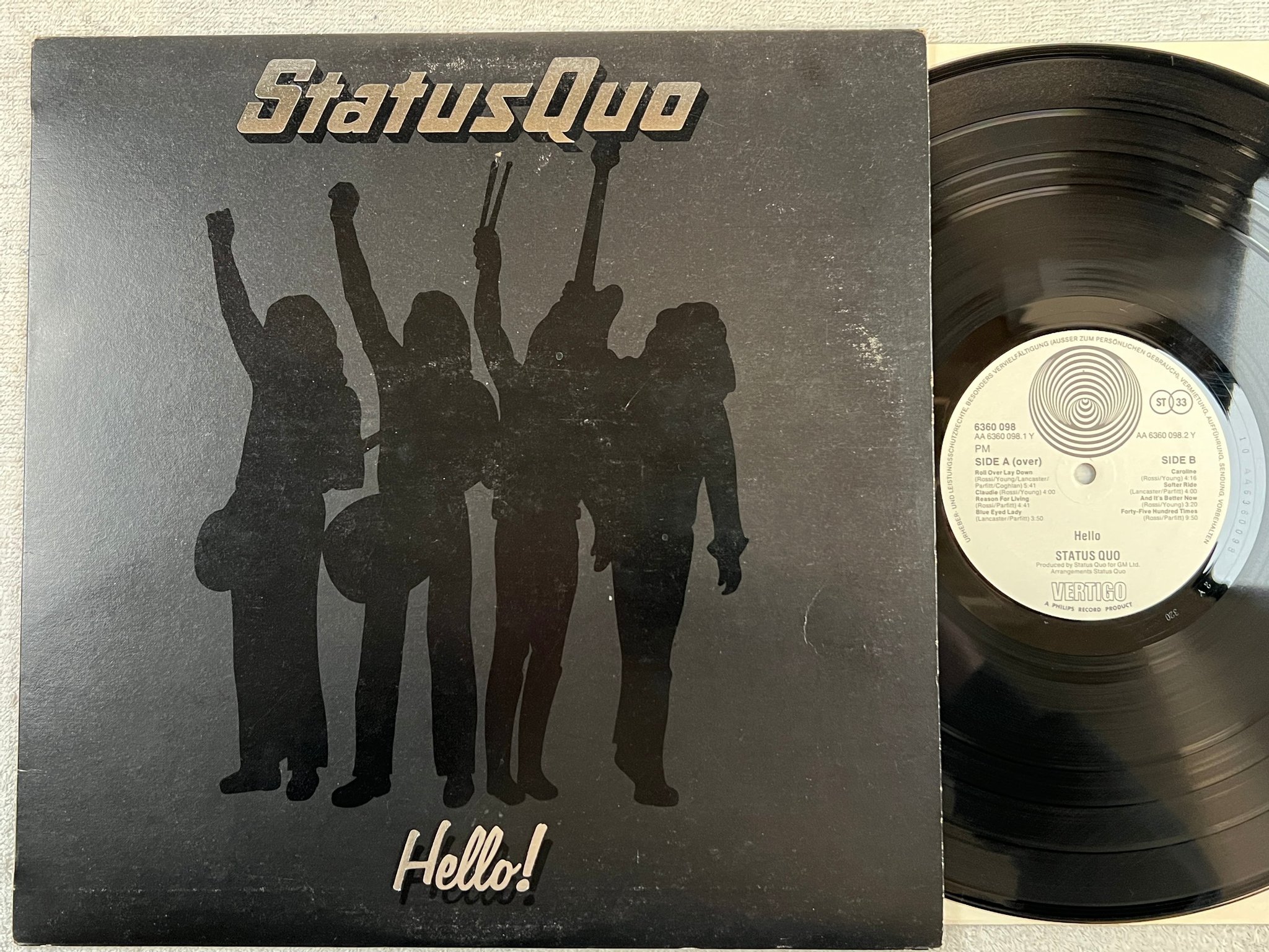 Omslagsbild för skivan STATUS QUO hello LP -7? Ger VERTIGO 6360 098