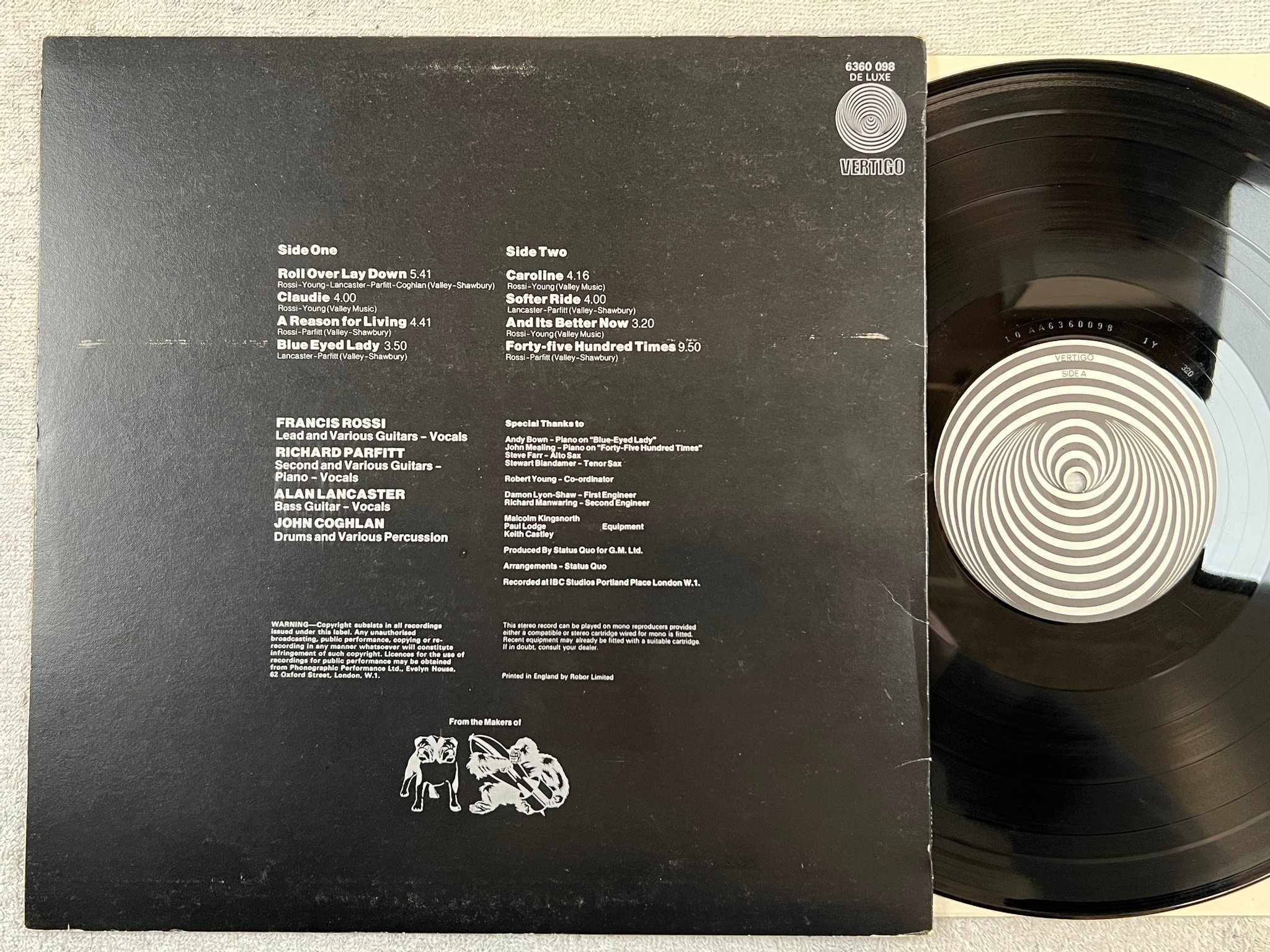 Omslagsbild för skivan STATUS QUO hello LP -7? Ger VERTIGO 6360 098