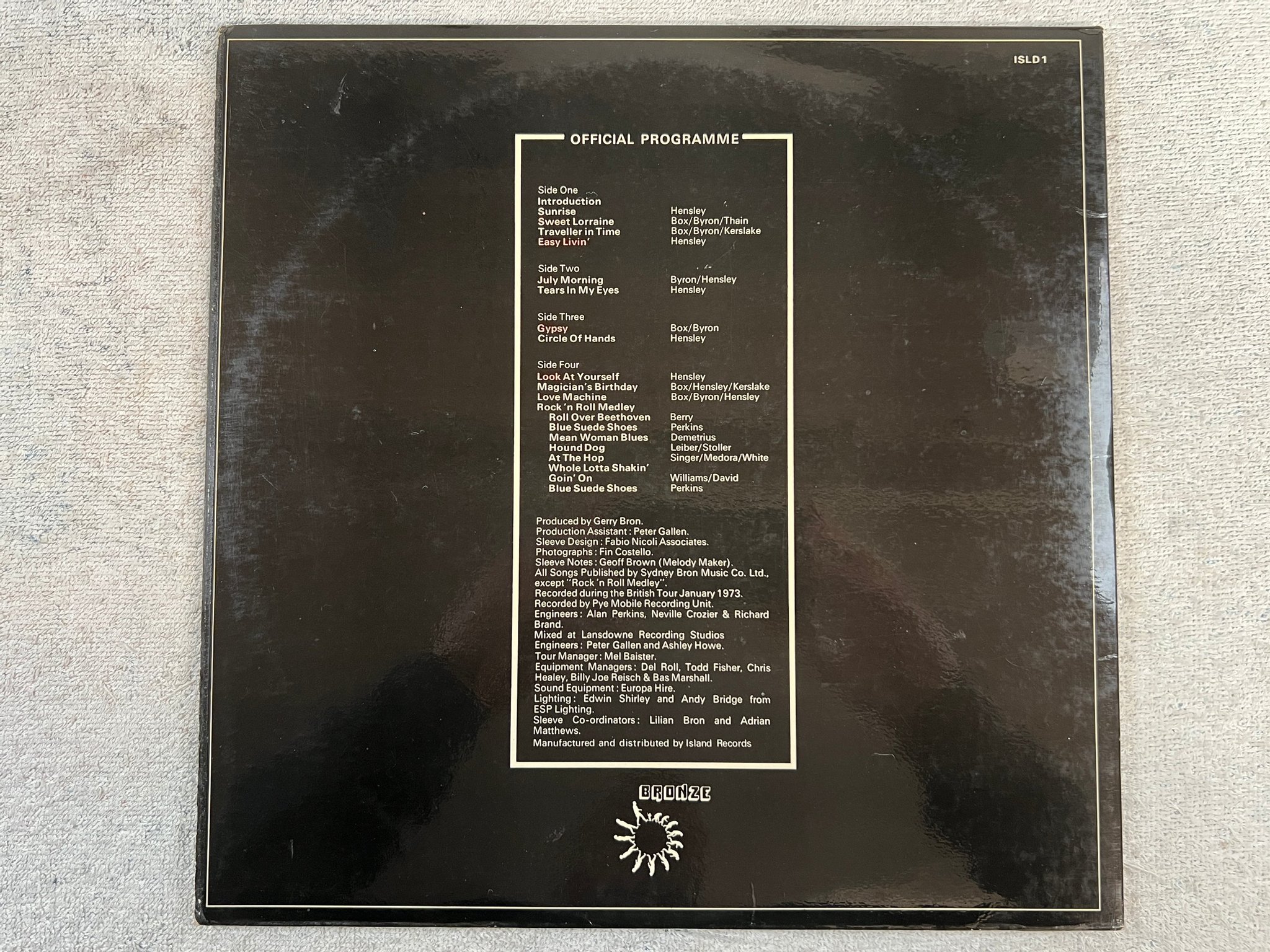 Omslagsbild för skivan URIAH HEEP live 2xLP -73  BRONZE ILSD-1