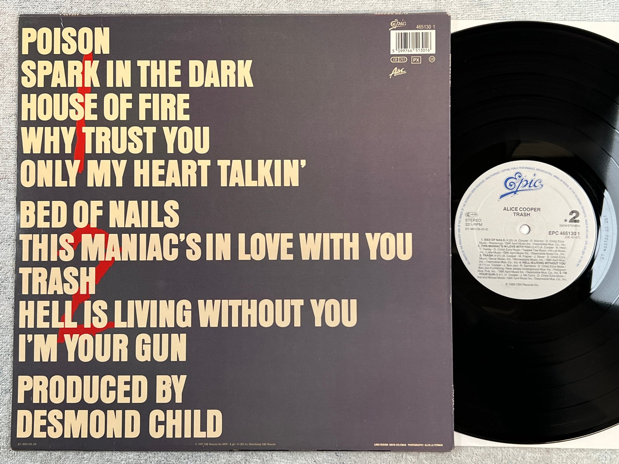 Omslagsbild för skivan ALICE COOPER trash L P-89 Hol EPIC EPC 4651301