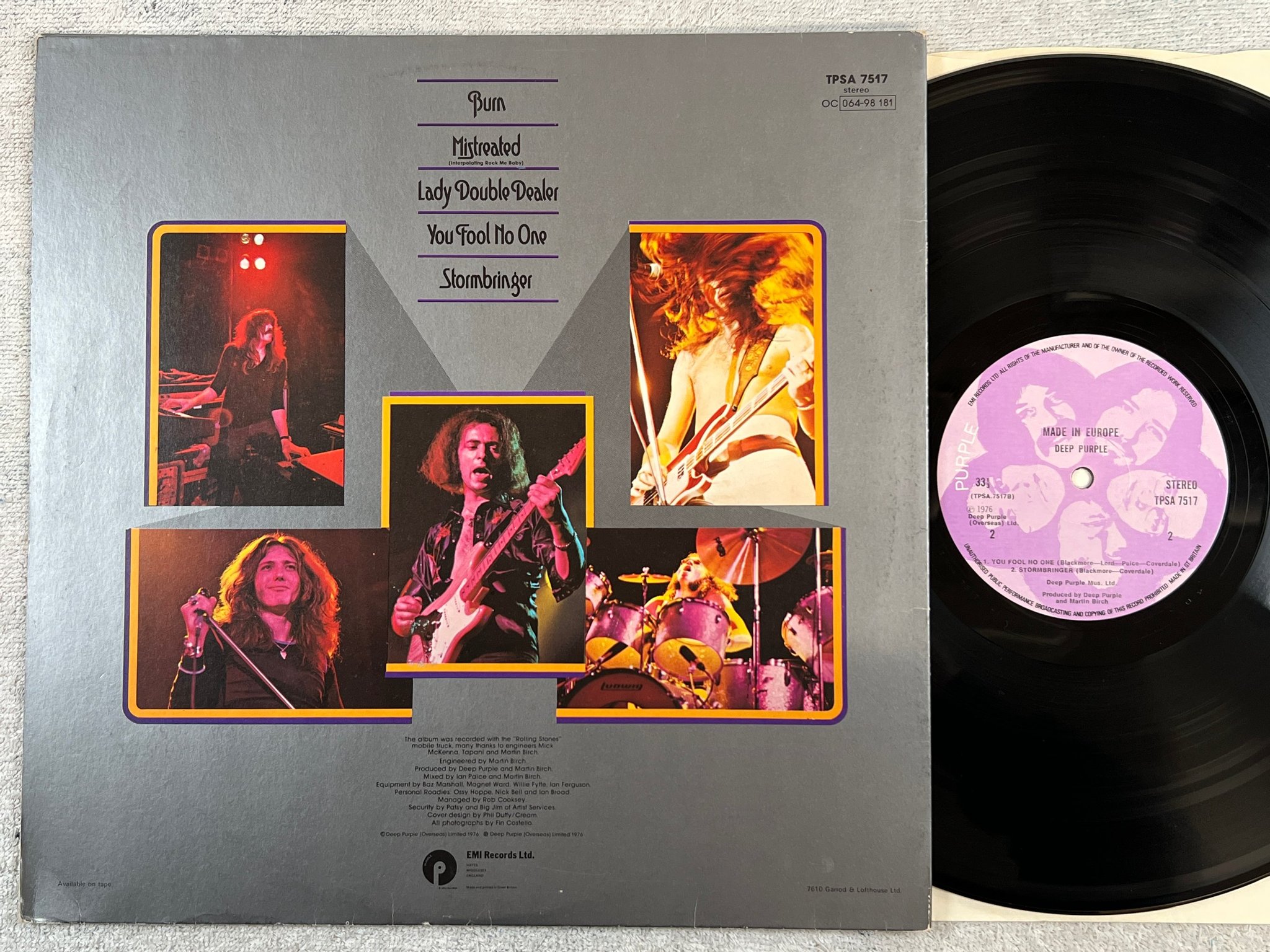 Omslagsbild för skivan DEEP PURPLE made in Europe LP -76 UK PURPLE TPSA 7517