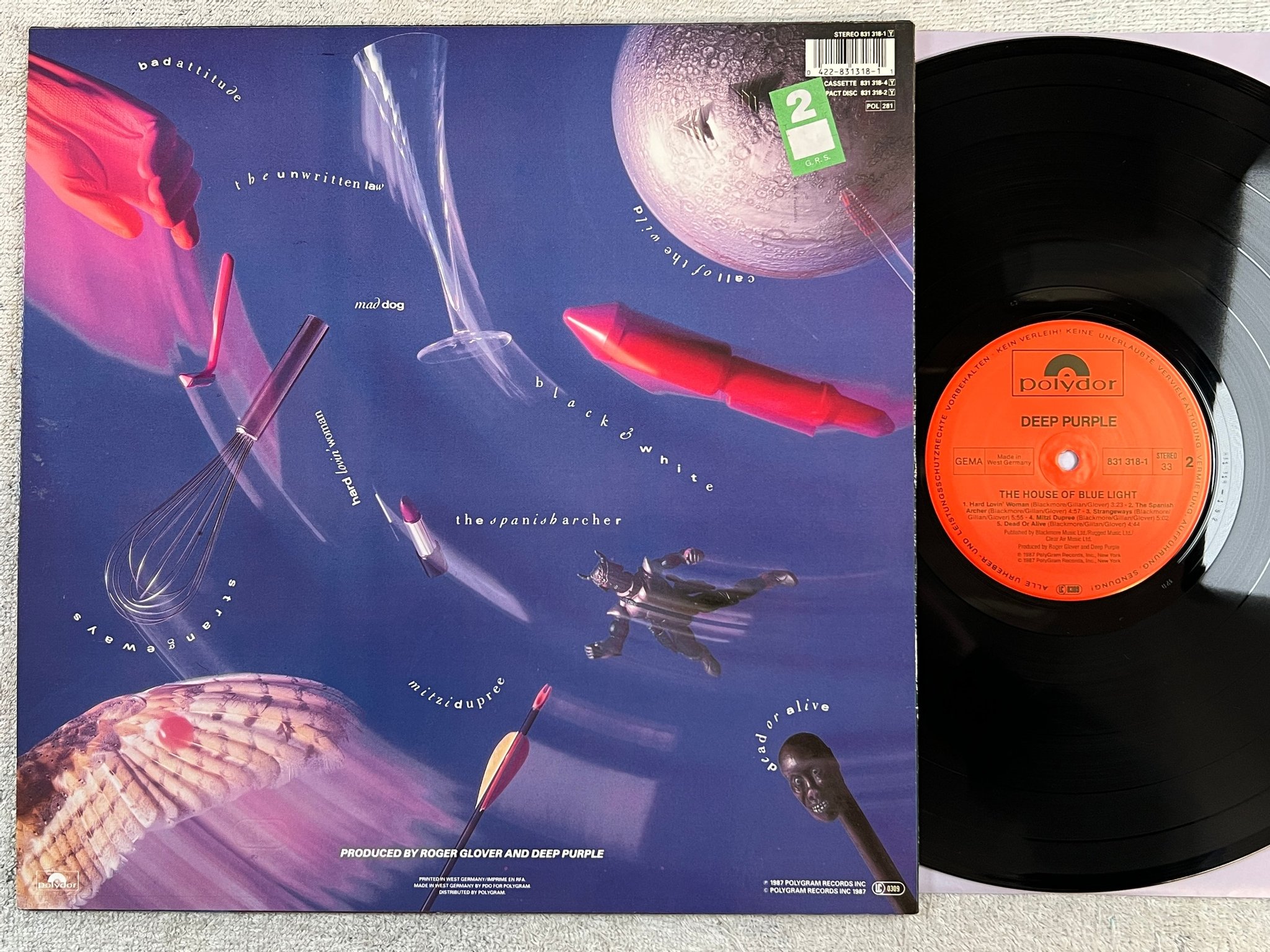 Omslagsbild för skivan DEEP PURPLE the house of blue light LP -87 Ger POLYDOR 831318-1