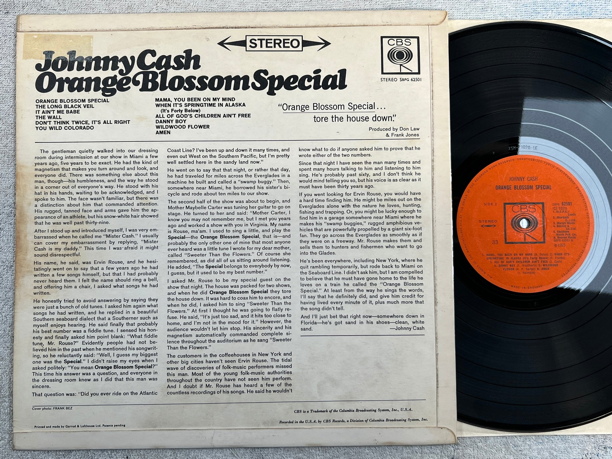Omslagsbild för skivan JOHNNY CASH orange blossom special LP -65 UK CBS SBPG 62501