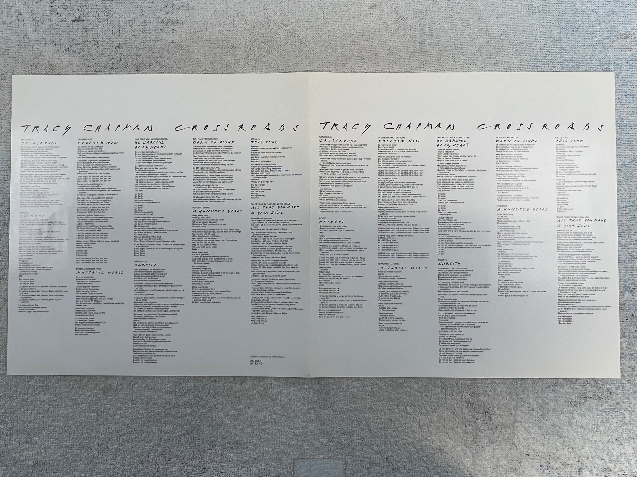 Omslagsbild för skivan TRACY CHAPMAN crossroads LP -89 Ger ELEKTRA 960 888-1