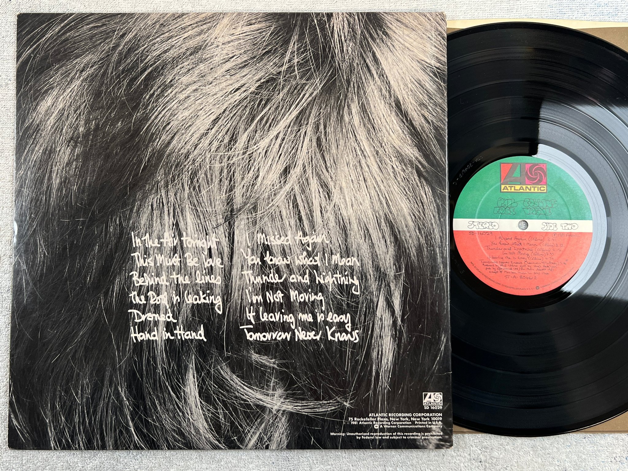 Omslagsbild för skivan PHIL COLLINS face value LP -81 US ATLANTIC SD 16029