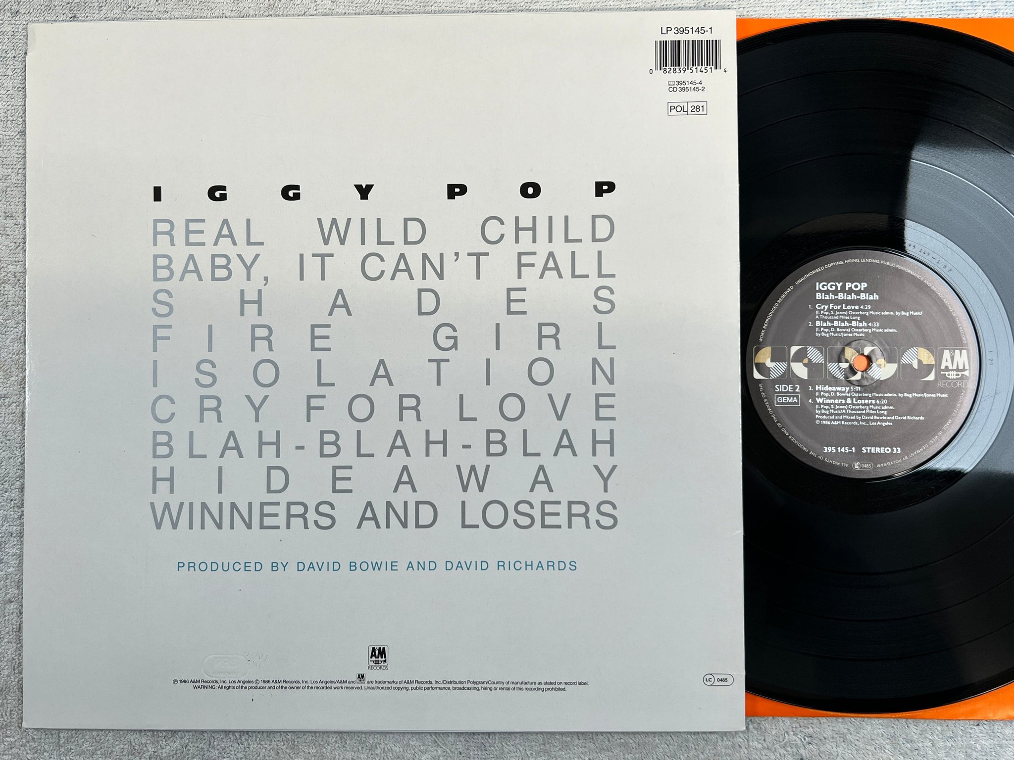Omslagsbild för skivan IGGY POP blah-blah-blah LP -86 Ger A&M 395145-1