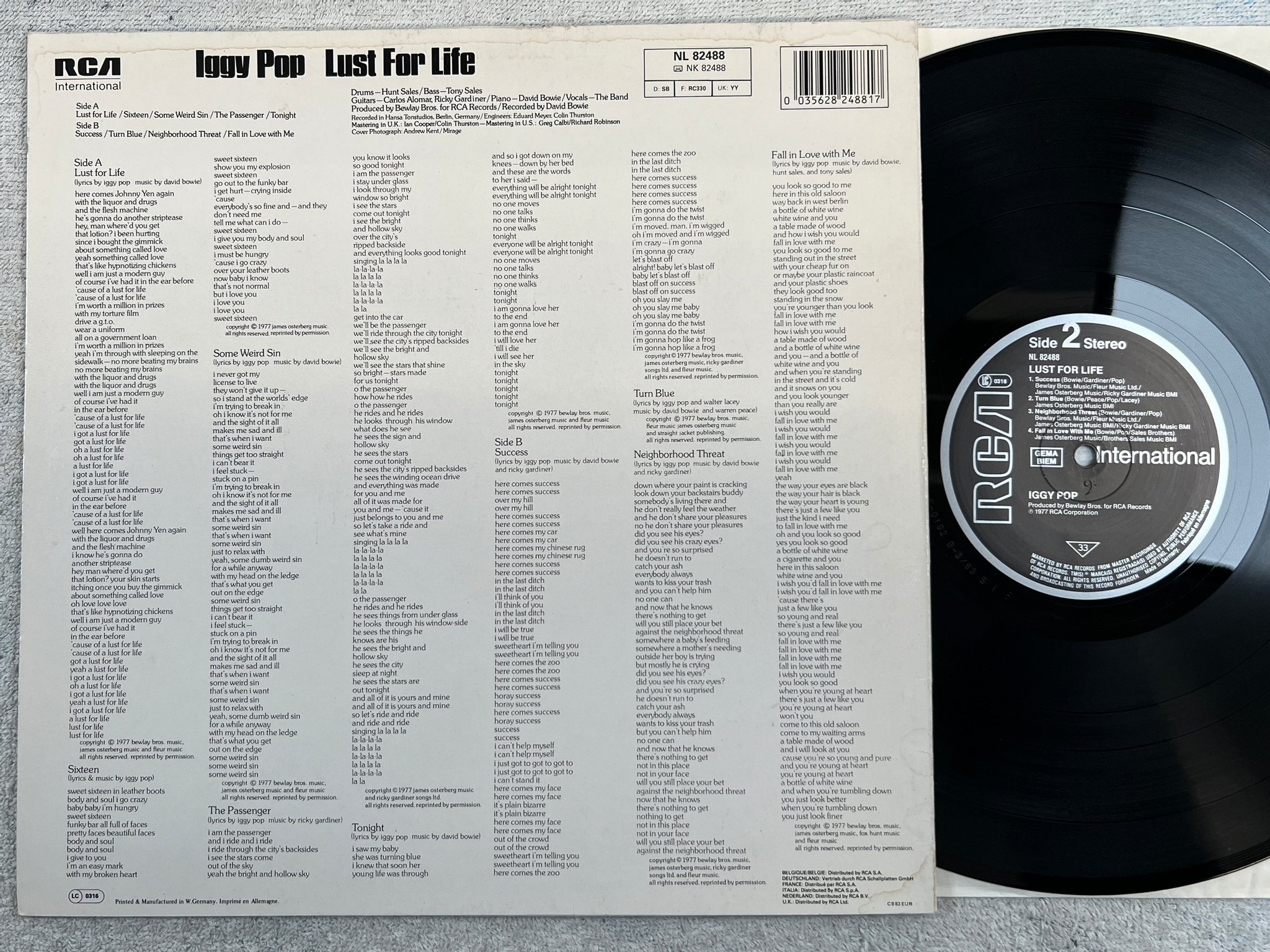 Omslagsbild för skivan IGGY POP lust for life LP -77 Ger RCA NL 82488