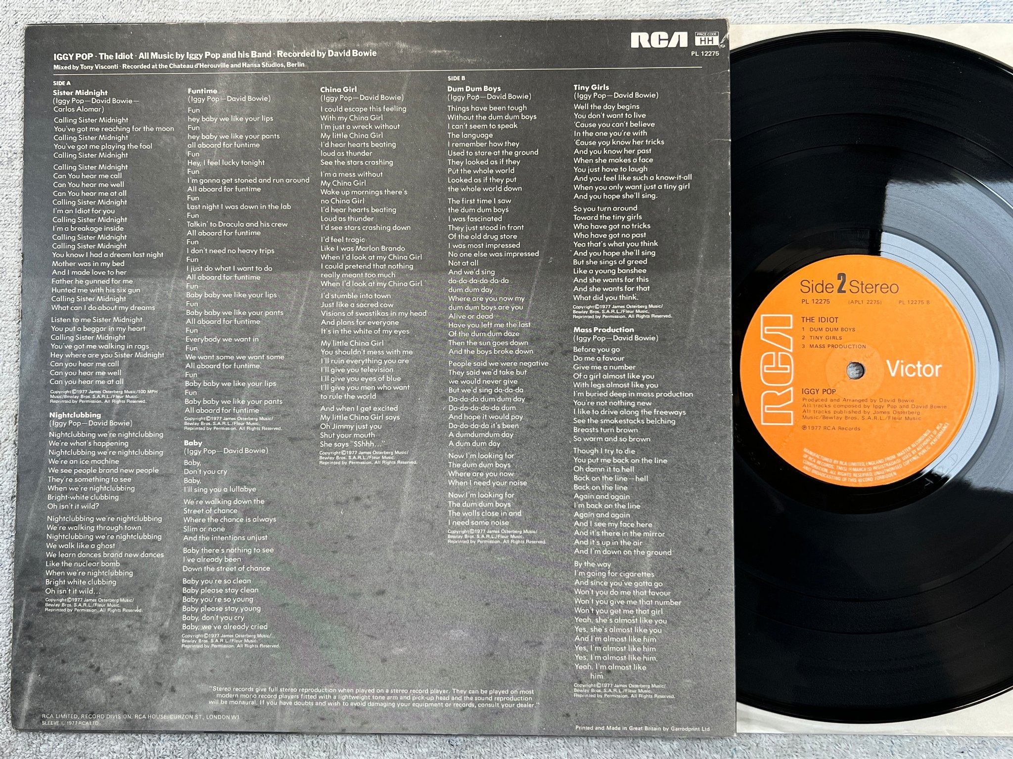Omslagsbild för skivan IGGY POP the idiot LP -77 UK RCA PL 12275 