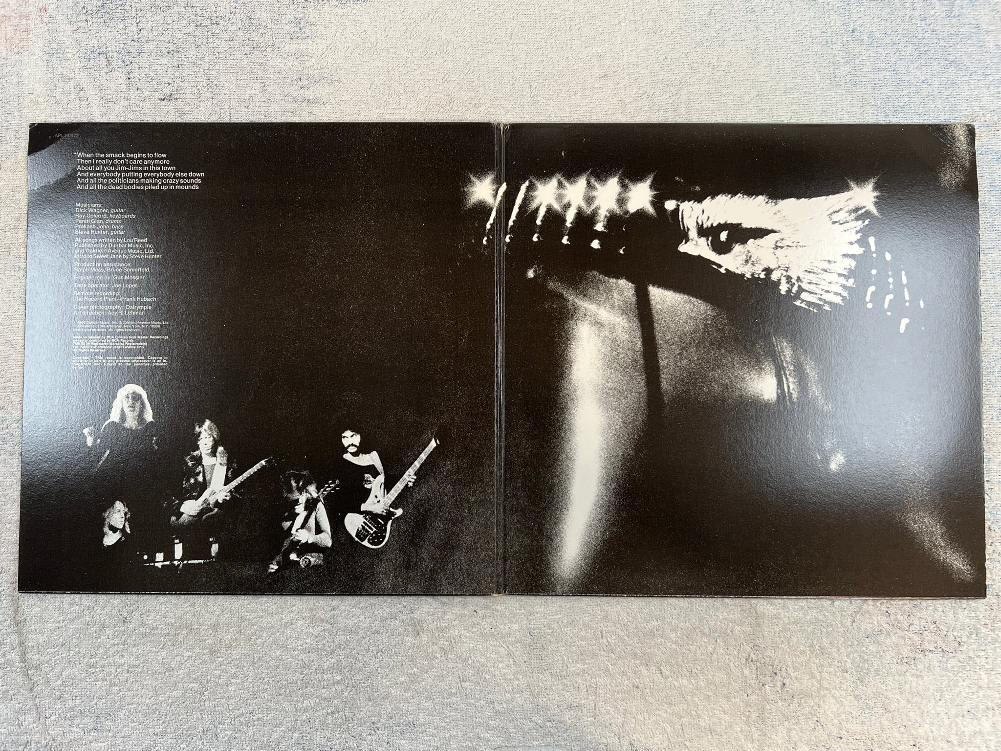 Omslagsbild för skivan LOU REED rock n roll animal LP- 74 Can RCA APL1 0472