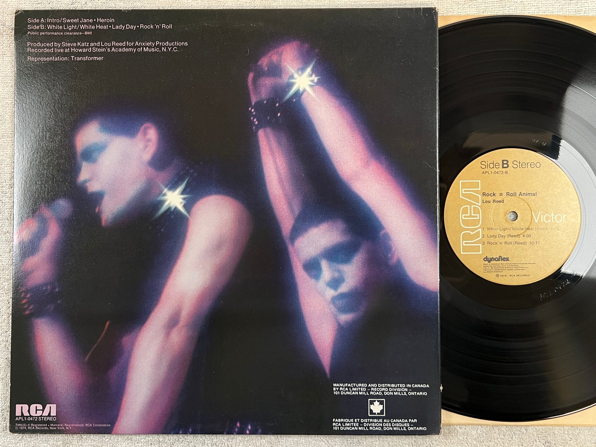 Omslagsbild för skivan LOU REED rock n roll animal LP- 74 Can RCA APL1 0472