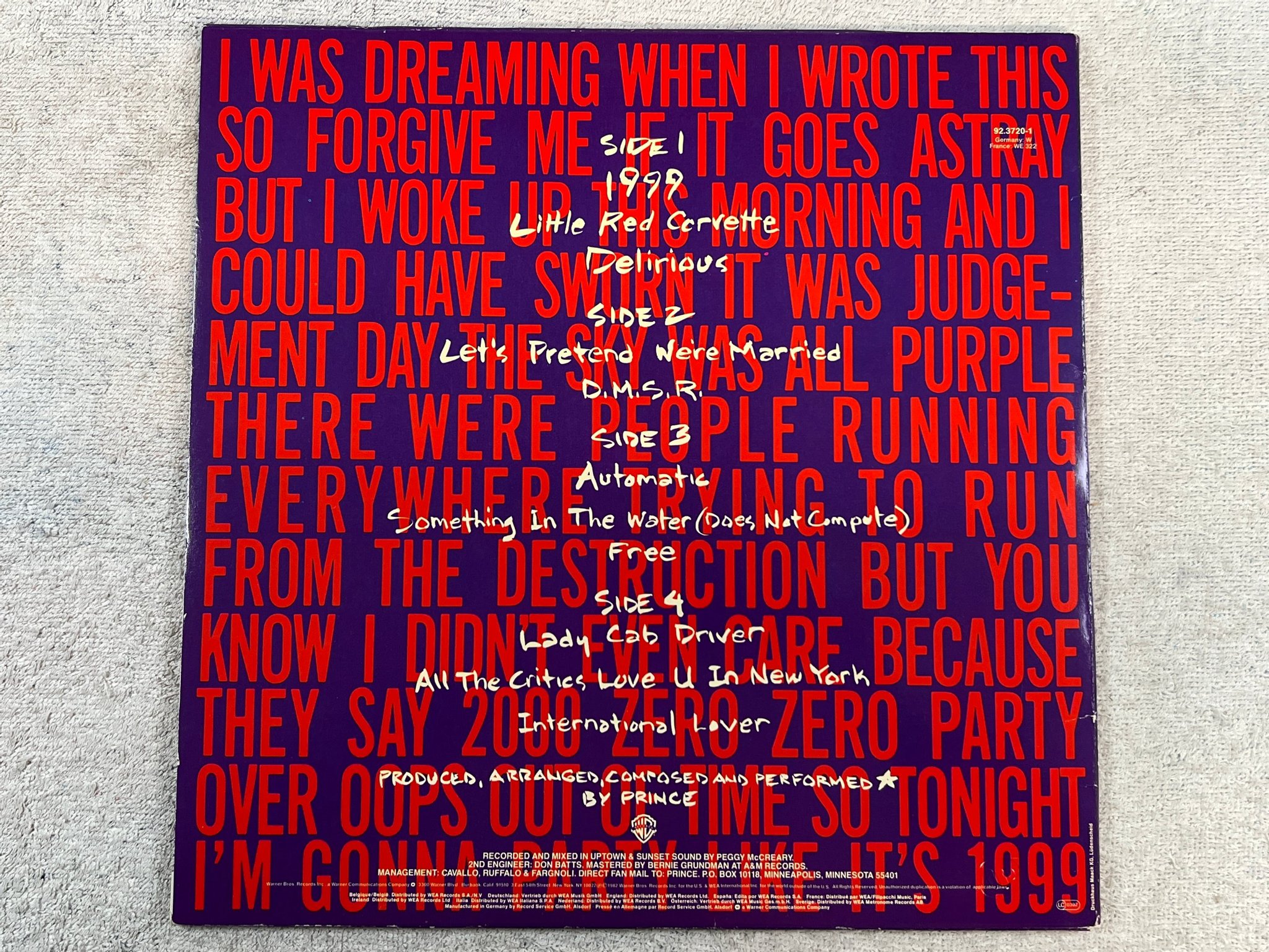 Omslagsbild för skivan PRINCE 1999 2xLP -82 ncb WARNER 92.3720-1