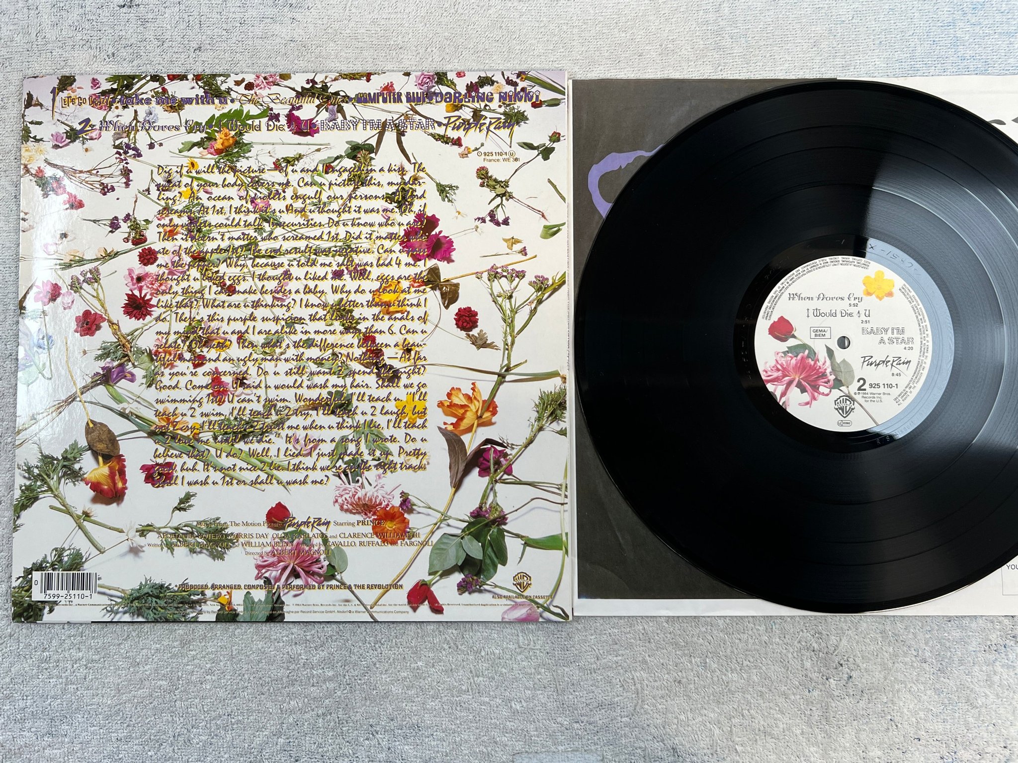 Omslagsbild för skivan PRINCE Purple Rain LP -84 Ger WARNER 925 110-1 *** A master piece***