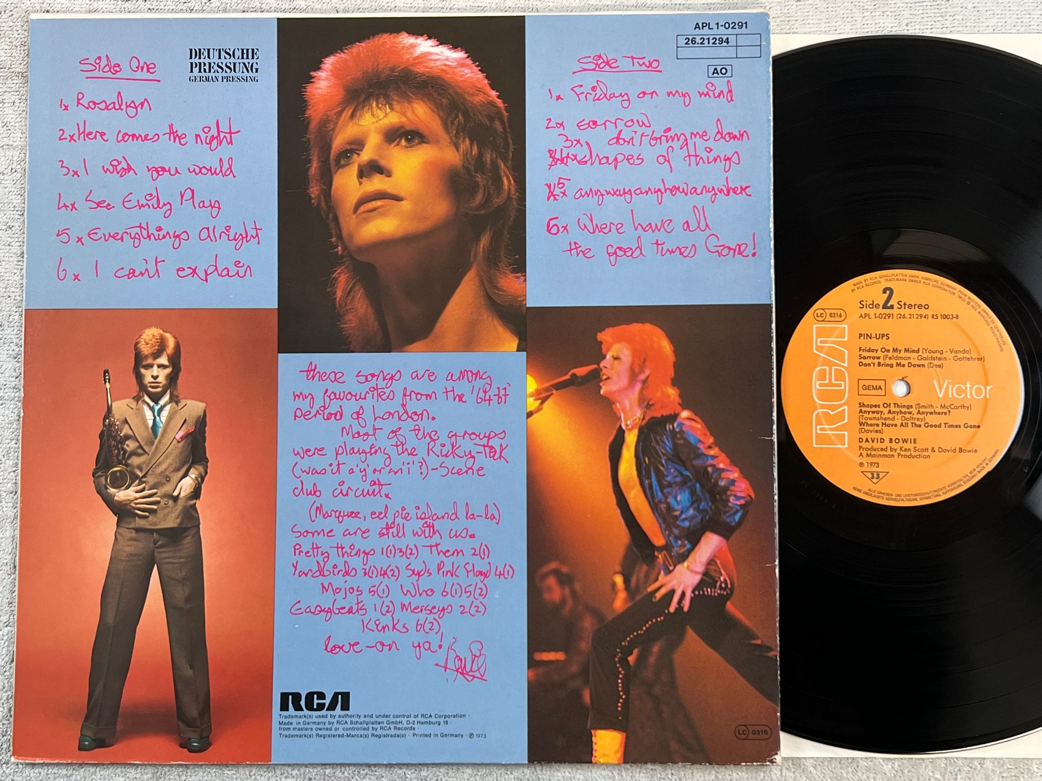 Omslagsbild för skivan DAVID BOWIE pin-ups LP -73 Ger RCA APL1-0291