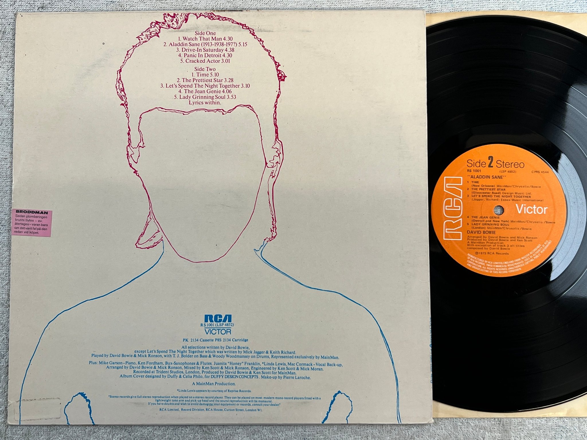 Omslagsbild för skivan DAVID BOWIE aladdin sane LP -73 UK RCA RS 1001