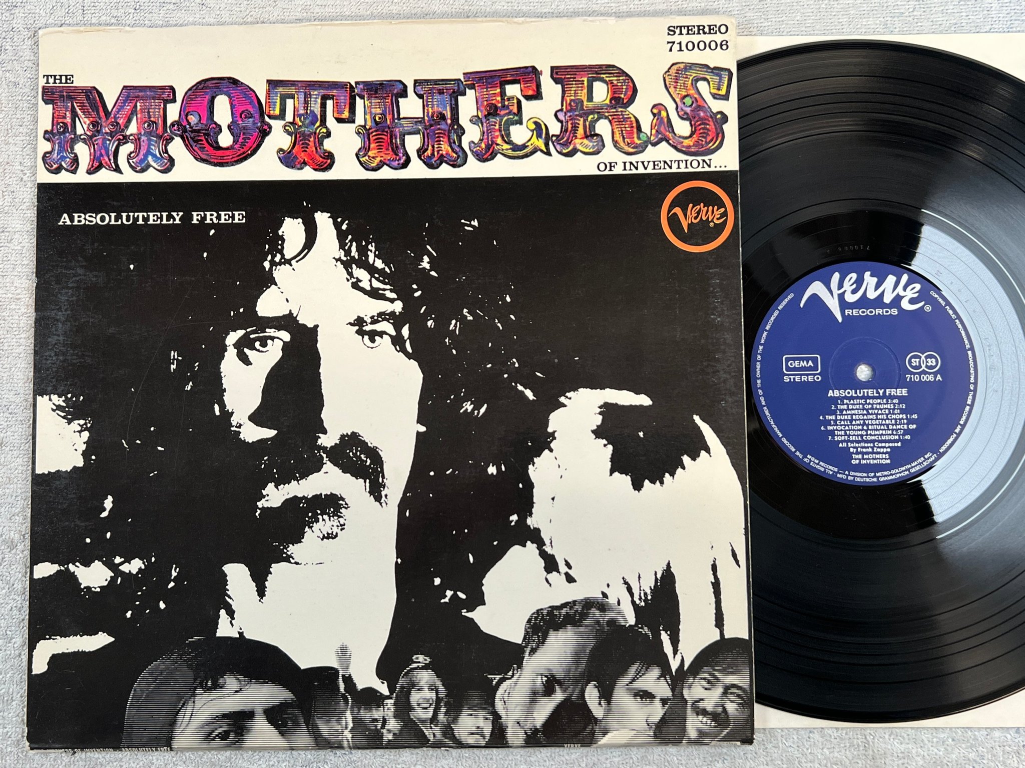 Omslagsbild för skivan THE MOTHERS OF INVENTION absolutely free LP Ger VERVE 710006