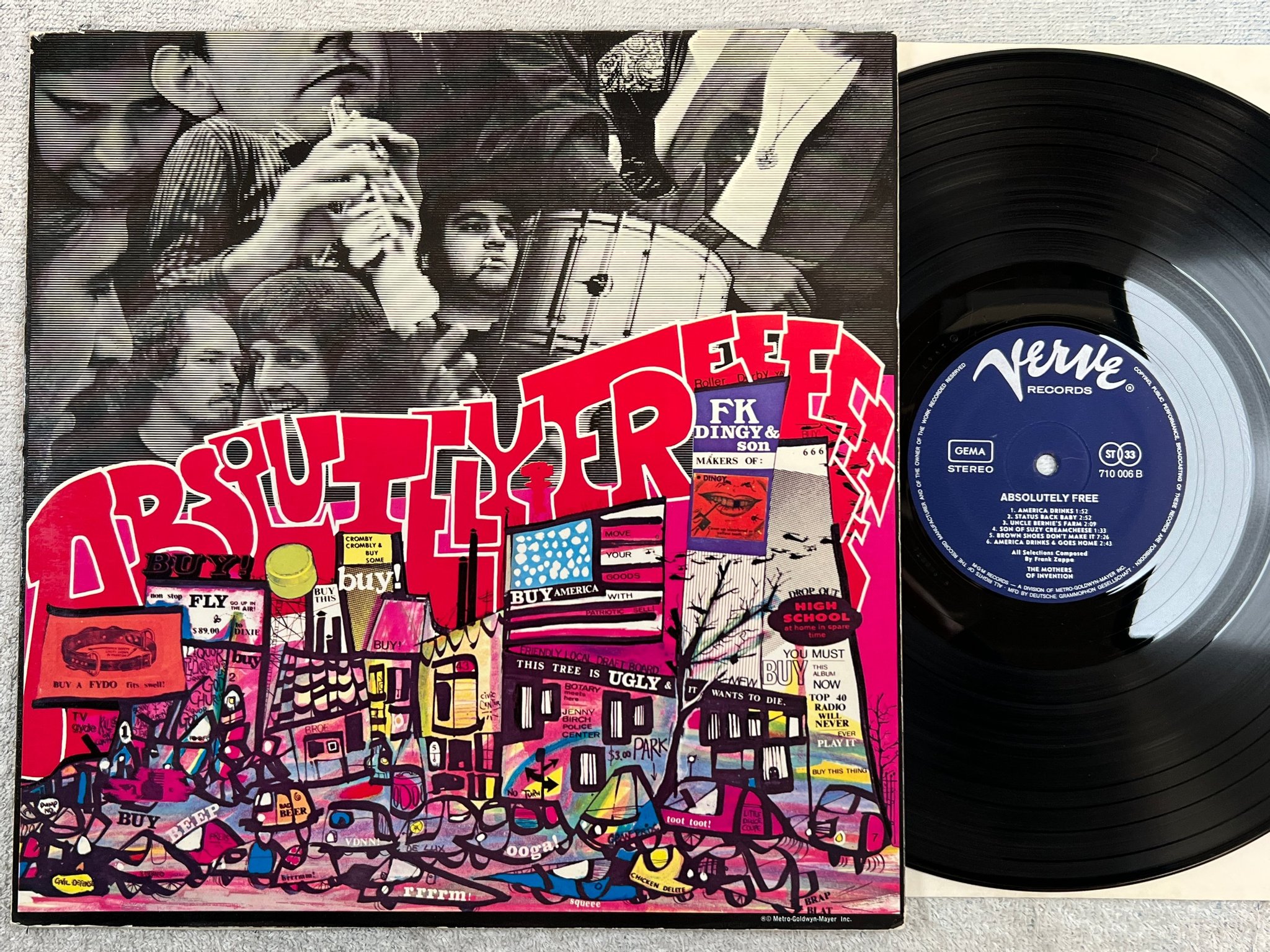 Omslagsbild för skivan THE MOTHERS OF INVENTION absolutely free LP Ger VERVE 710006