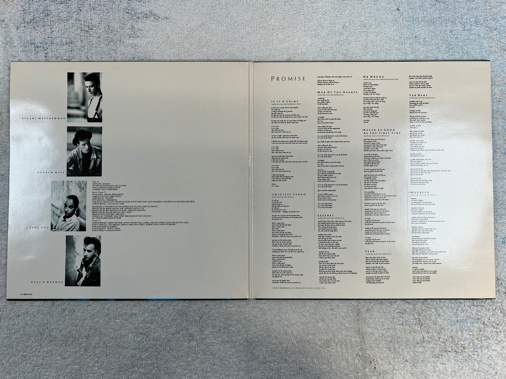 Omslagsbild för skivan SADE promise LP -85 Hol EPIC EPC 86318