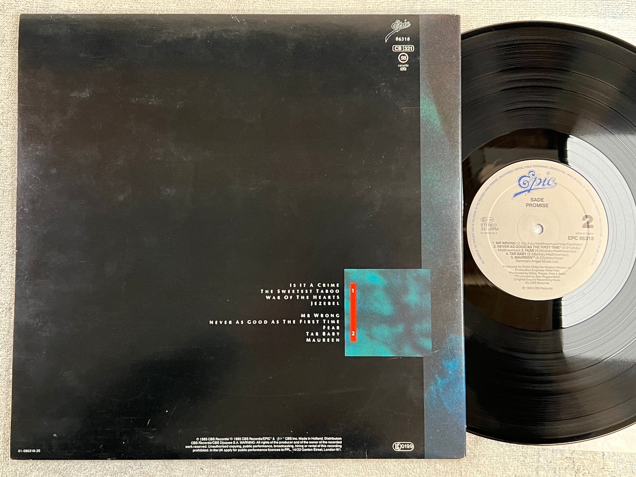 Omslagsbild för skivan SADE promise LP -85 Hol EPIC EPC 86318