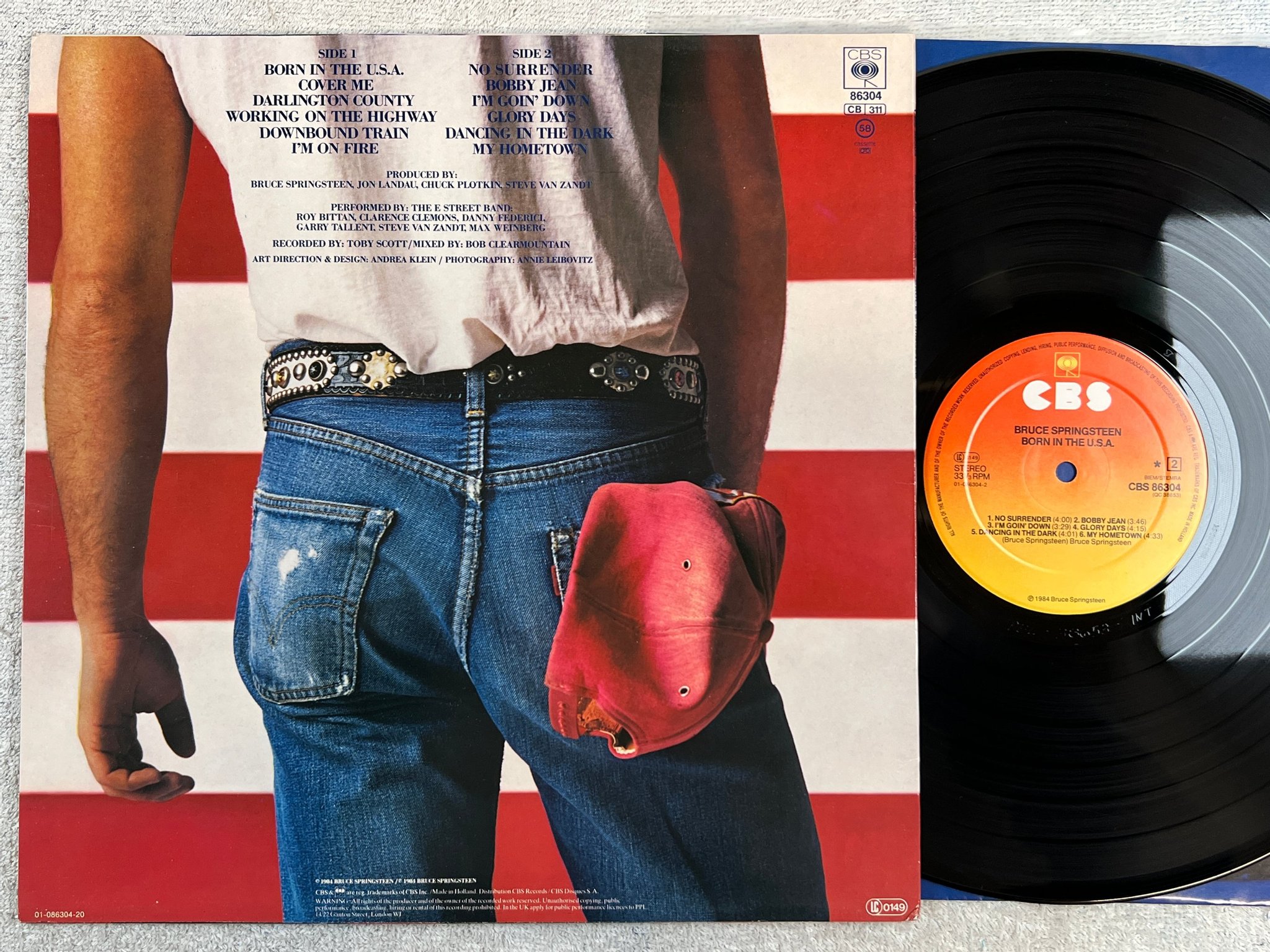 Omslagsbild för skivan BRUCE SPRINGSTEEN born in the U.S.A. LP -84 Hol CBS 86304