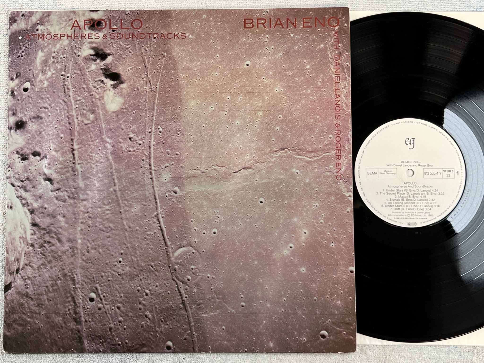 Omslagsbild för skivan BRIAN ENO Apollo LP -83 Ger EG 813535-1 Y Electronic/ Ambient